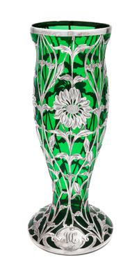 An Art Nouveau Silver Overlay Vase Height 11 3/4 inches.