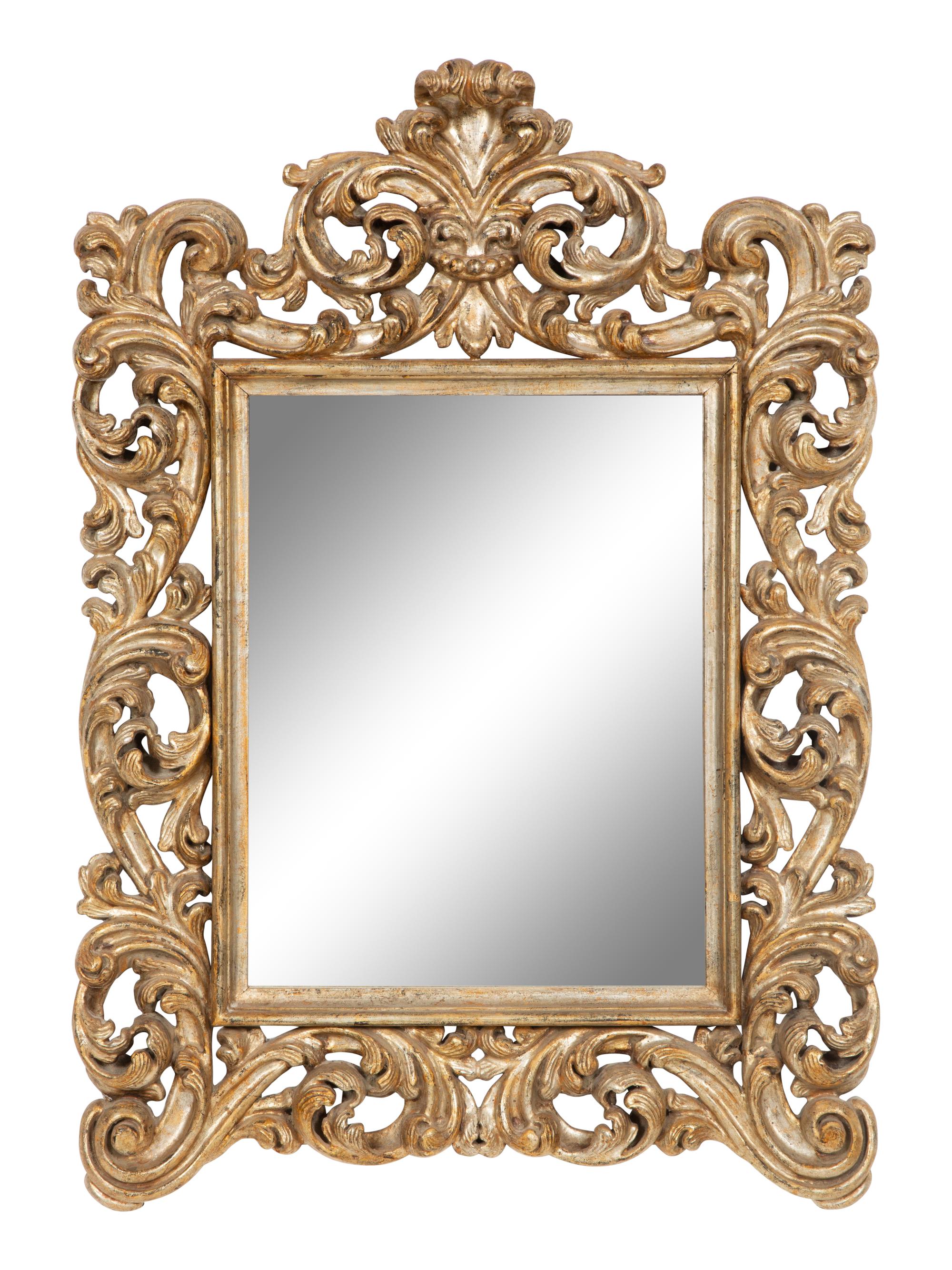 An Italian Rococo Style Silvered Wood Mirror