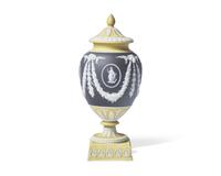 A Wedgwood Tricolor Jasperware Covered Vase