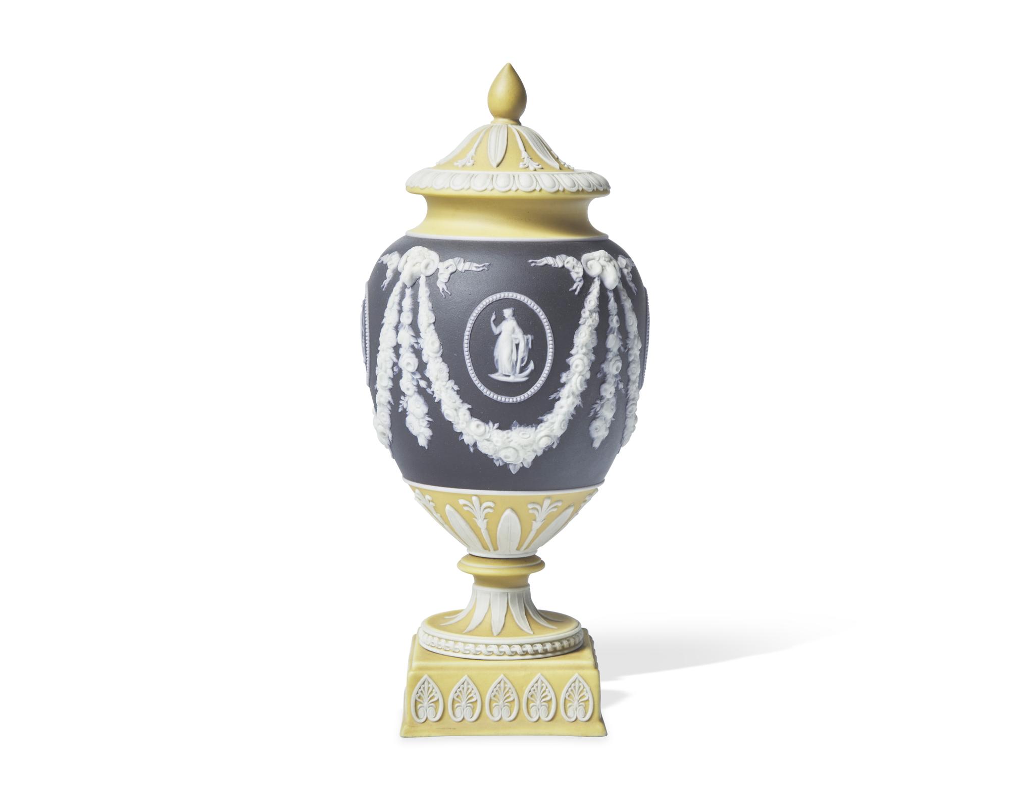 A Wedgwood Tricolor Jasperware Covered Vase