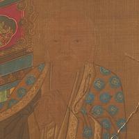 Chinese School, Seated Buddha with Two Attendants, Late Ming-Early Qing Dynasty, 明末清初 絹本設色如來佛像