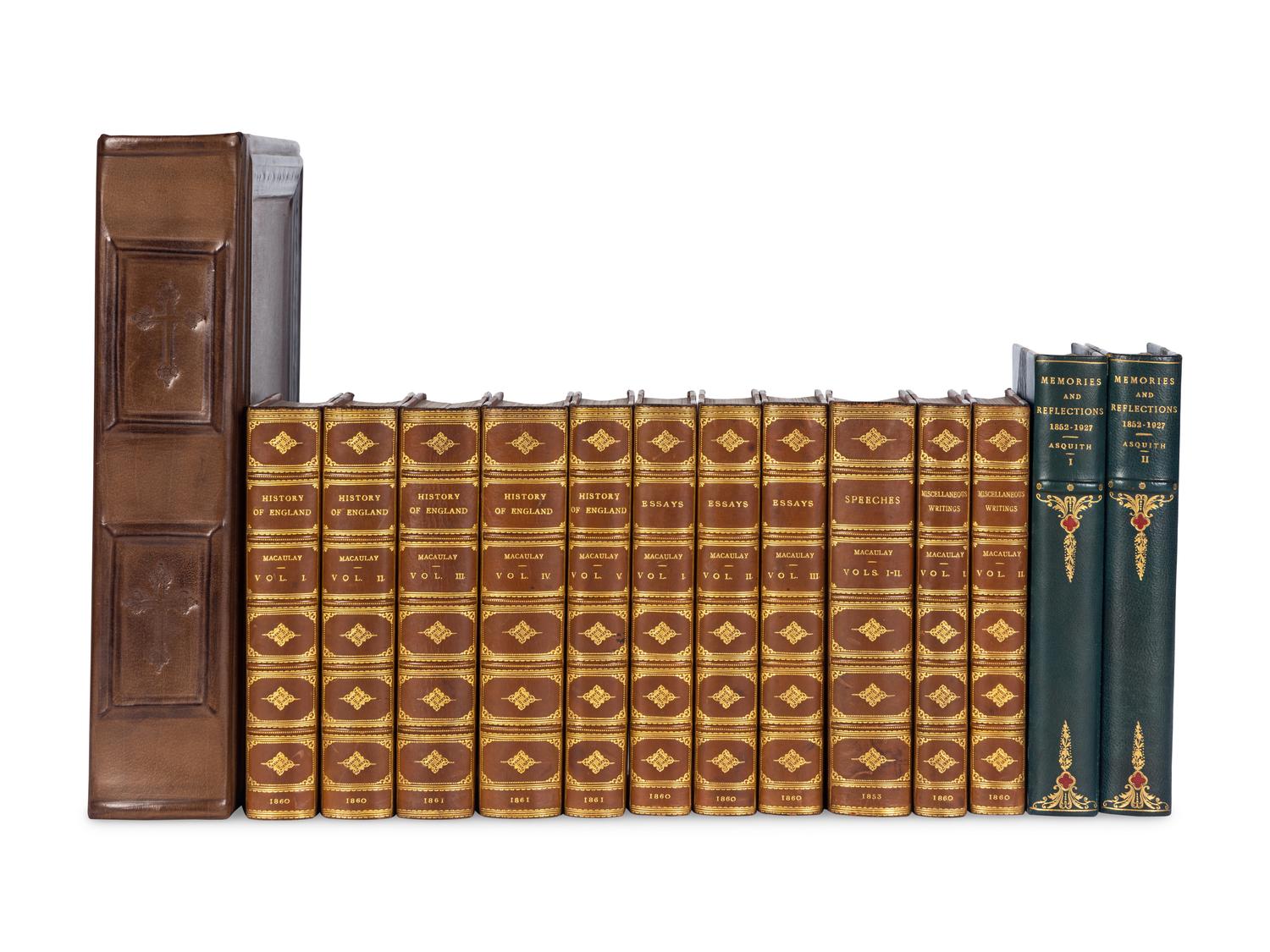 [BINDINGS]. A group of 95 volumes, most in fine half or quarter leather bindings, including works related to European history and memoirs.