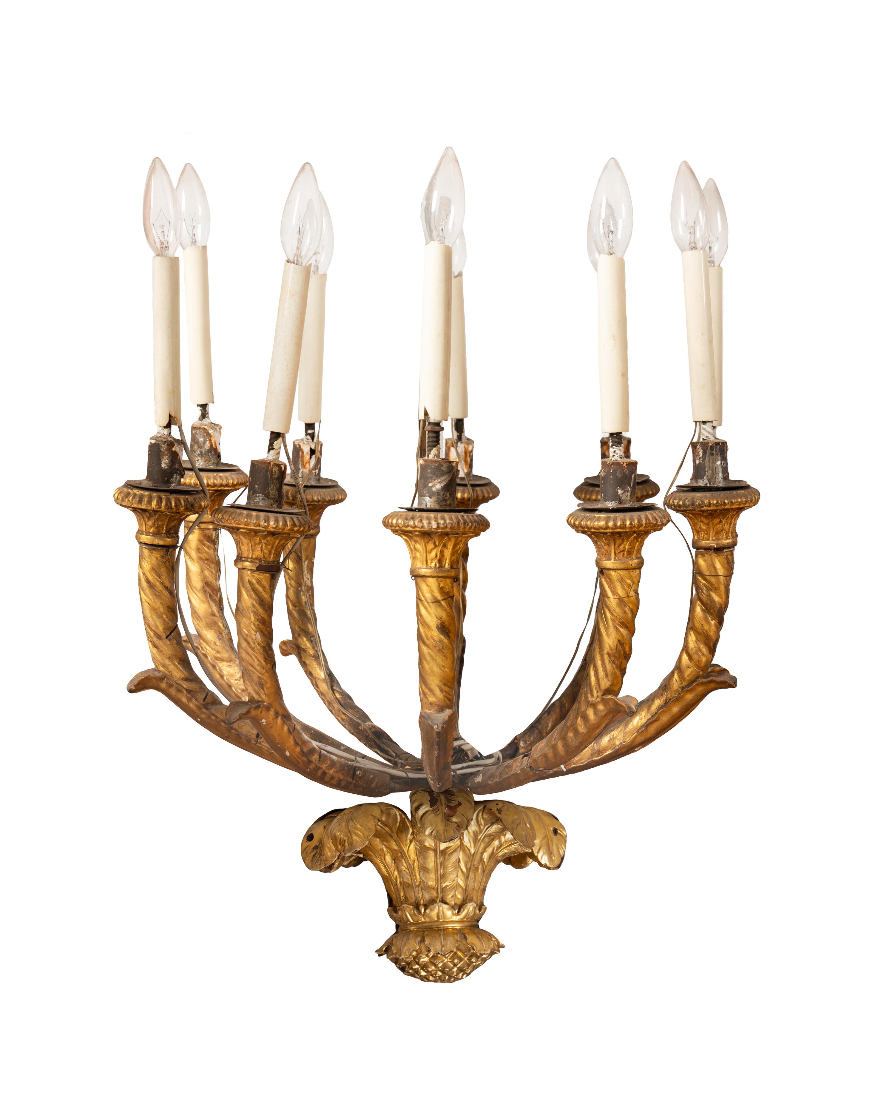 A Large Gilt Tôle, Glass and Giltwood Hall Lantern from the Embassy of Italy, Washington, D.C.