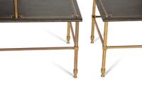 A Pair of Brass and Leather Two-Tier Side Tables