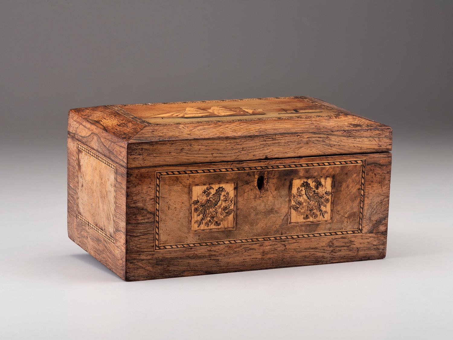 A Regency Nautical Inlaid and Straw Work Jewelry Box