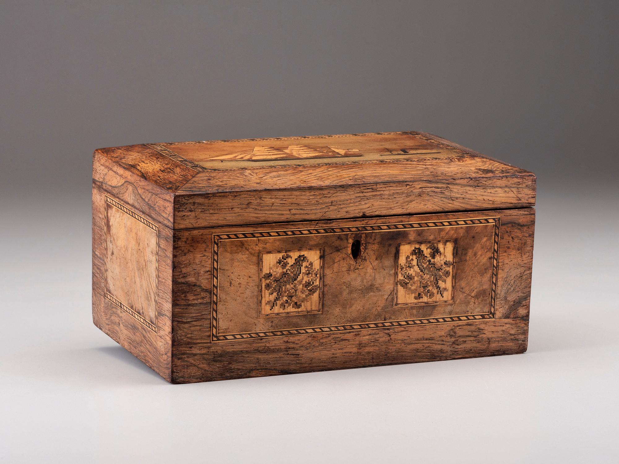 A Regency Nautical Inlaid and Straw Work Jewelry Box