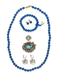 A Group of Chinese Silver, Jadeite and Lapis Lazuli Jewelry