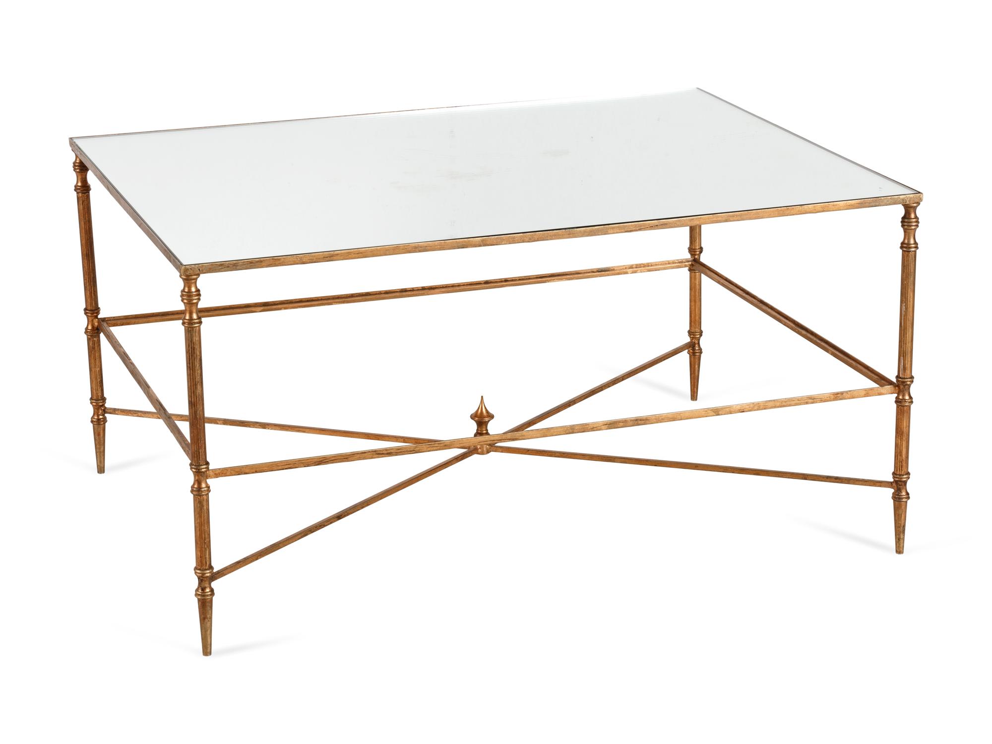 A Mirror-Inset Gilt Metal Low Table