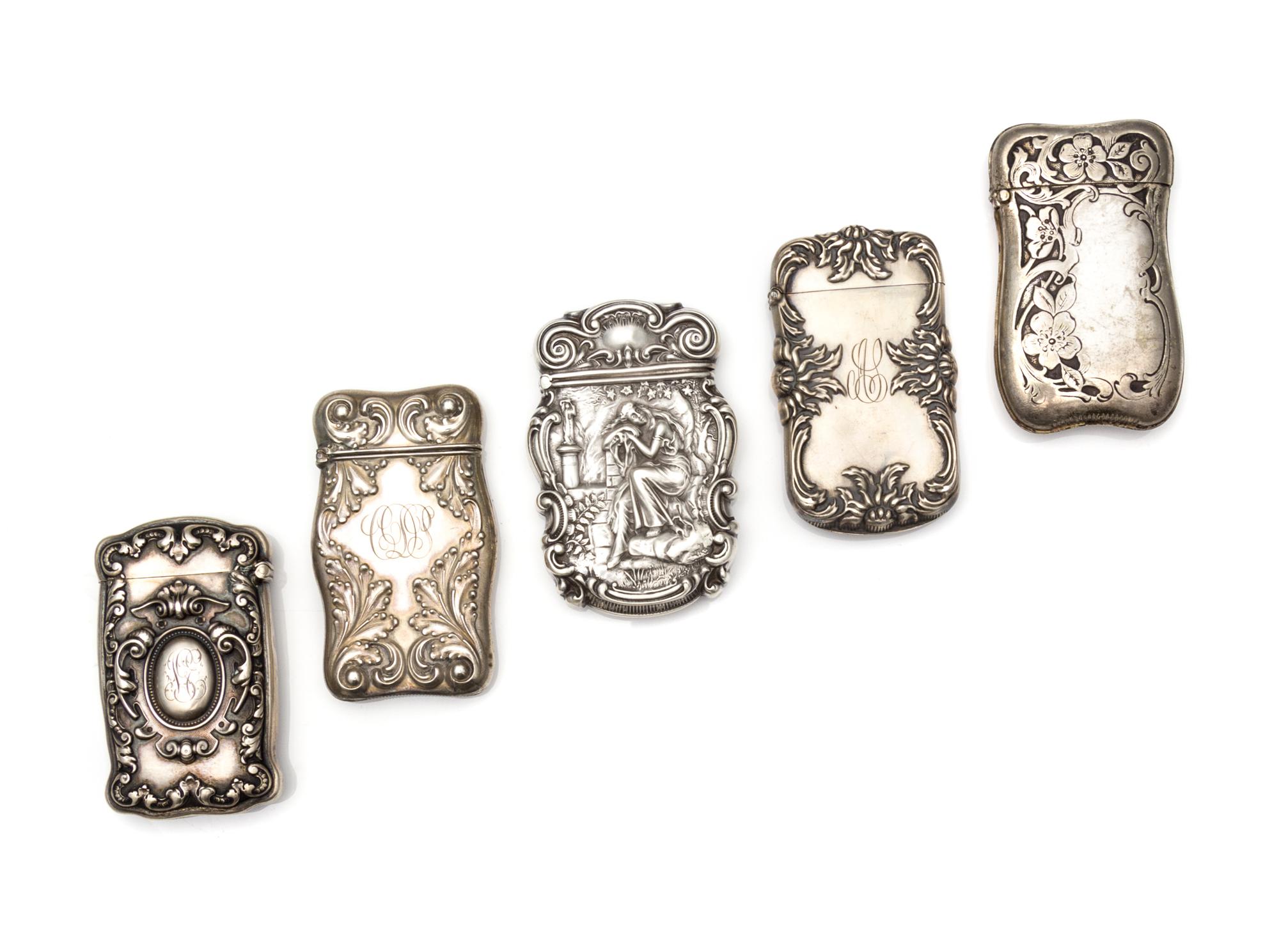 A Collection of Four American Silver Vesta Cases, Various Makers, comprising an example by Gorham Mfg. Co., Providence, RI with a folia