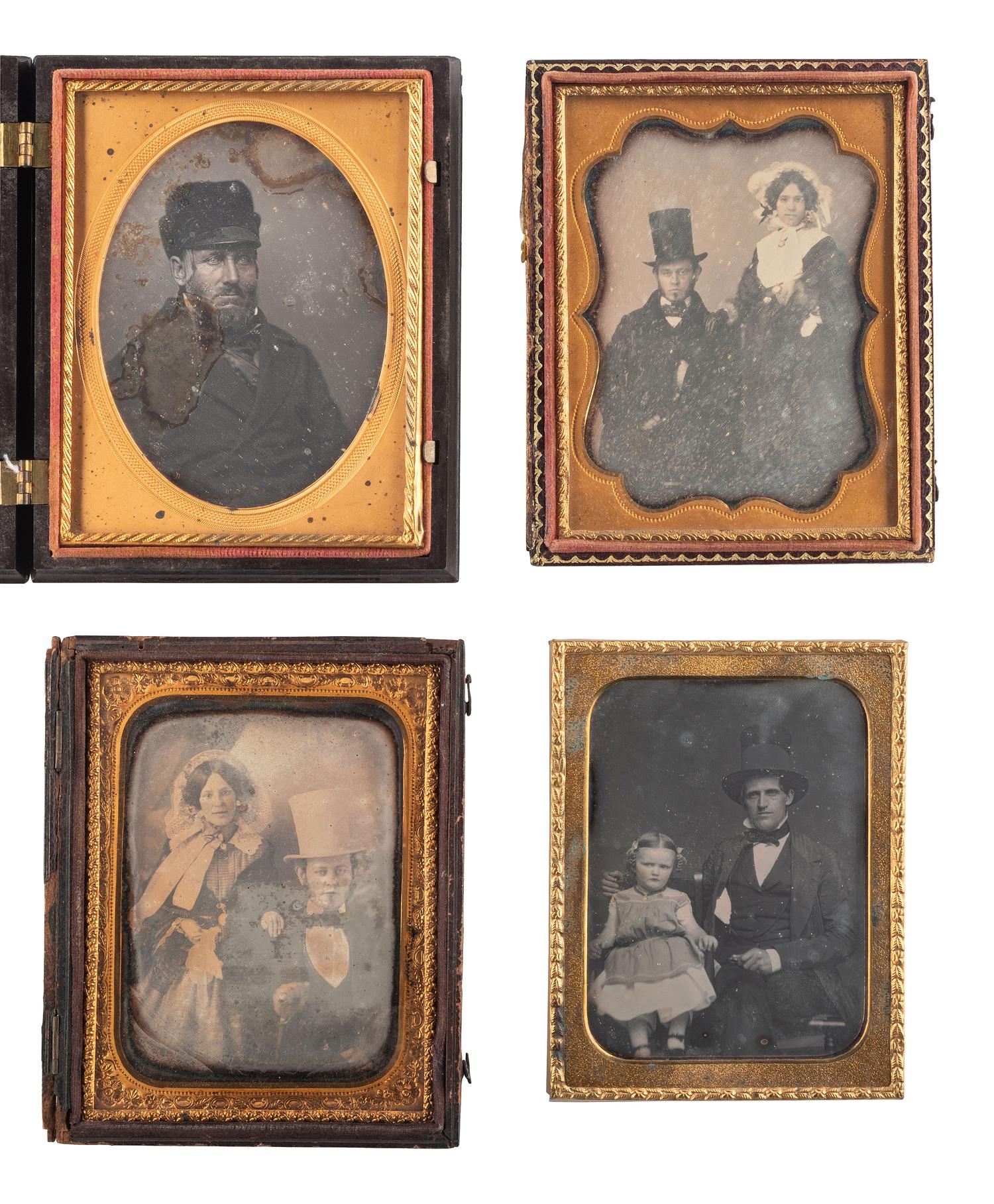 [EARLY PHOTOGRAHY]. A group of 16 cased images featuring subjects with hats, including: