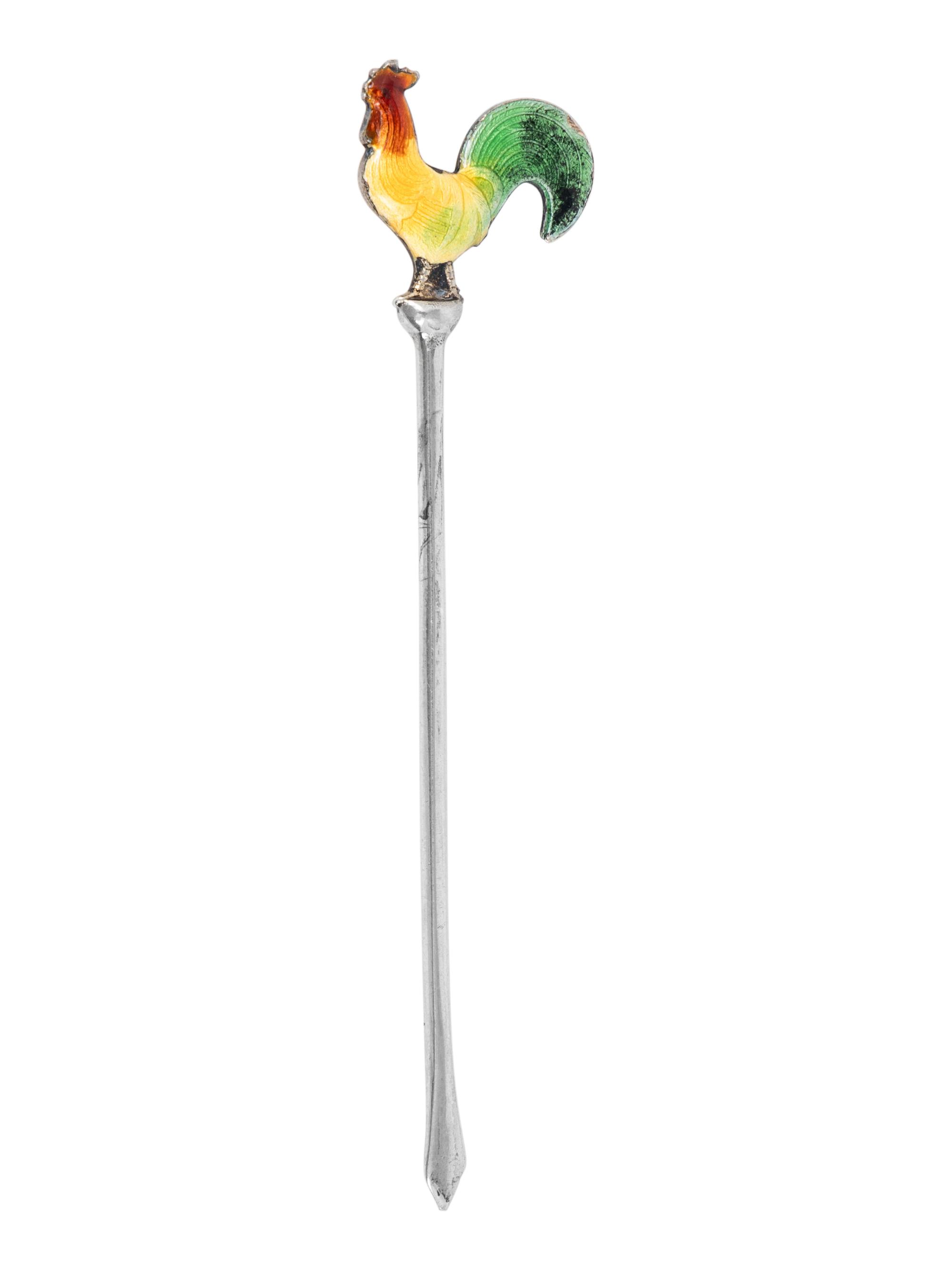 A Collection of Enameled Silver 'Rooster' Cocktail Picks