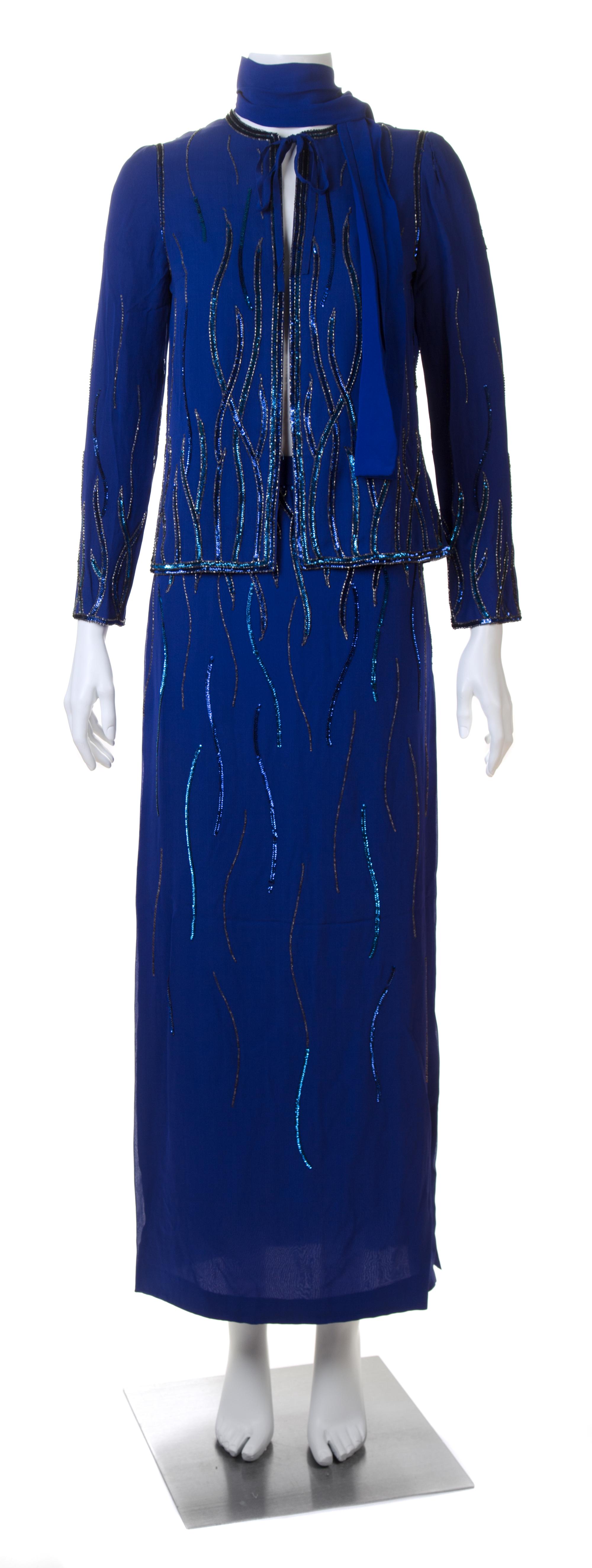 A Carven Royal Blue Blue Silk Skirt Evening Ensemble, No size.