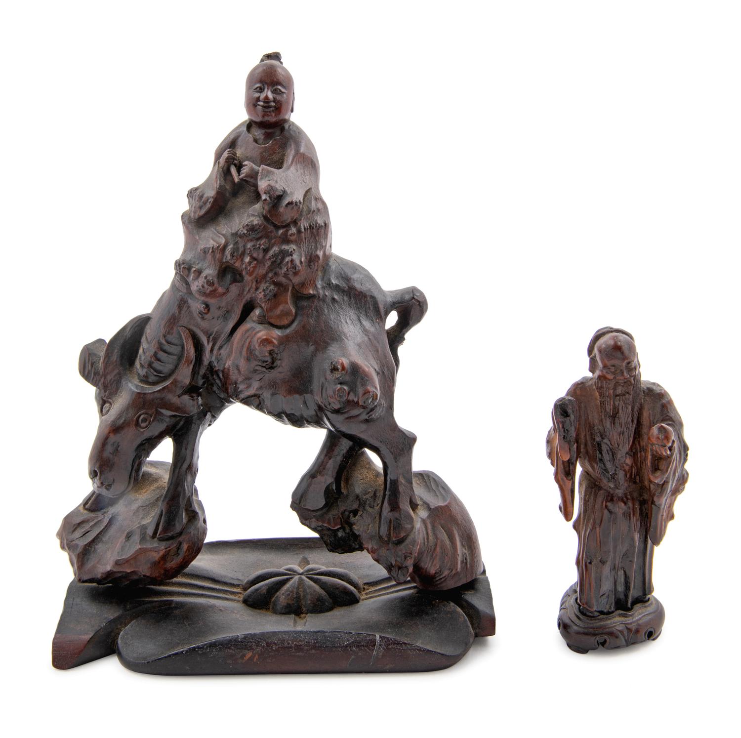 Two Chinese Carved Wood Figures