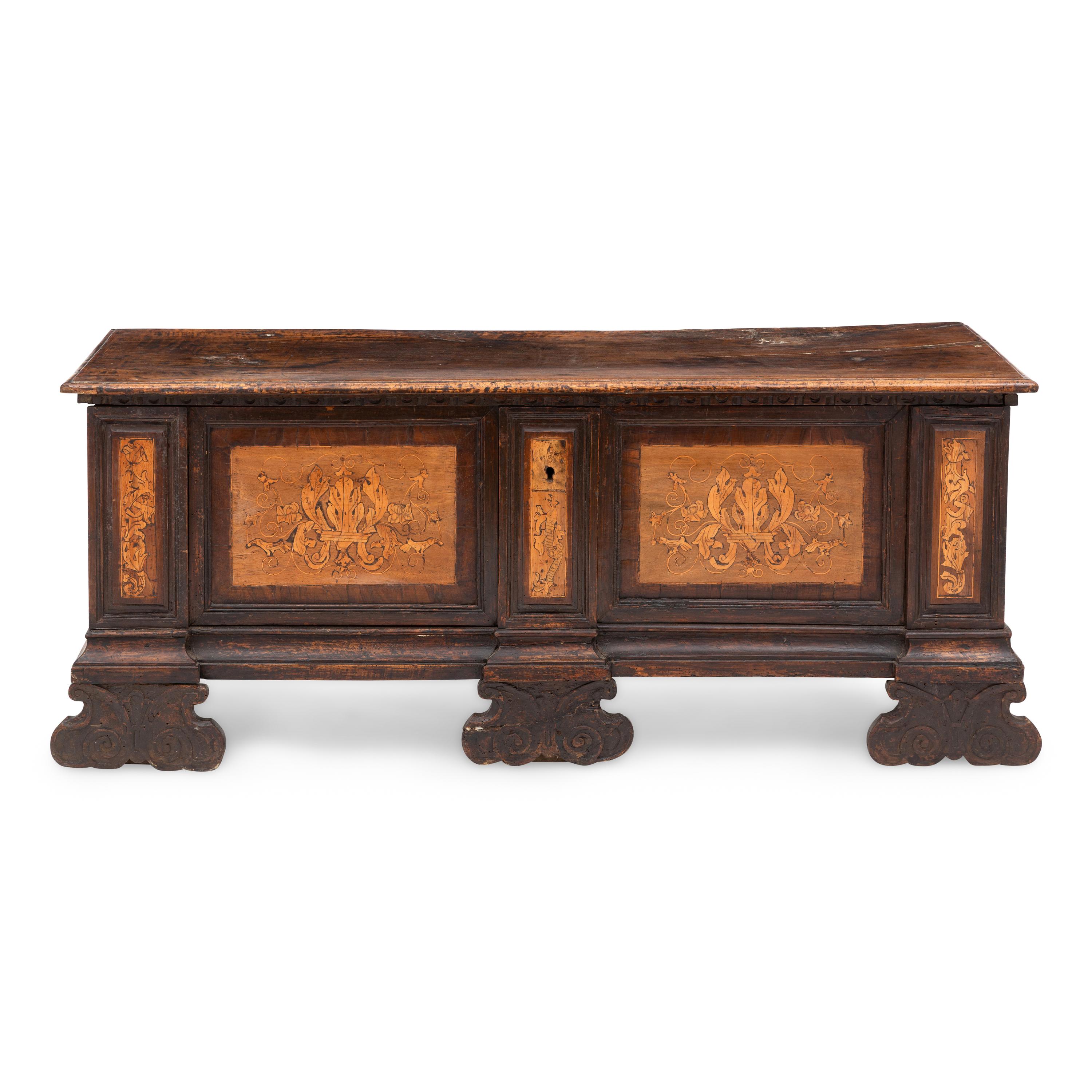 An Italian Walnut and Marquetry Cassone