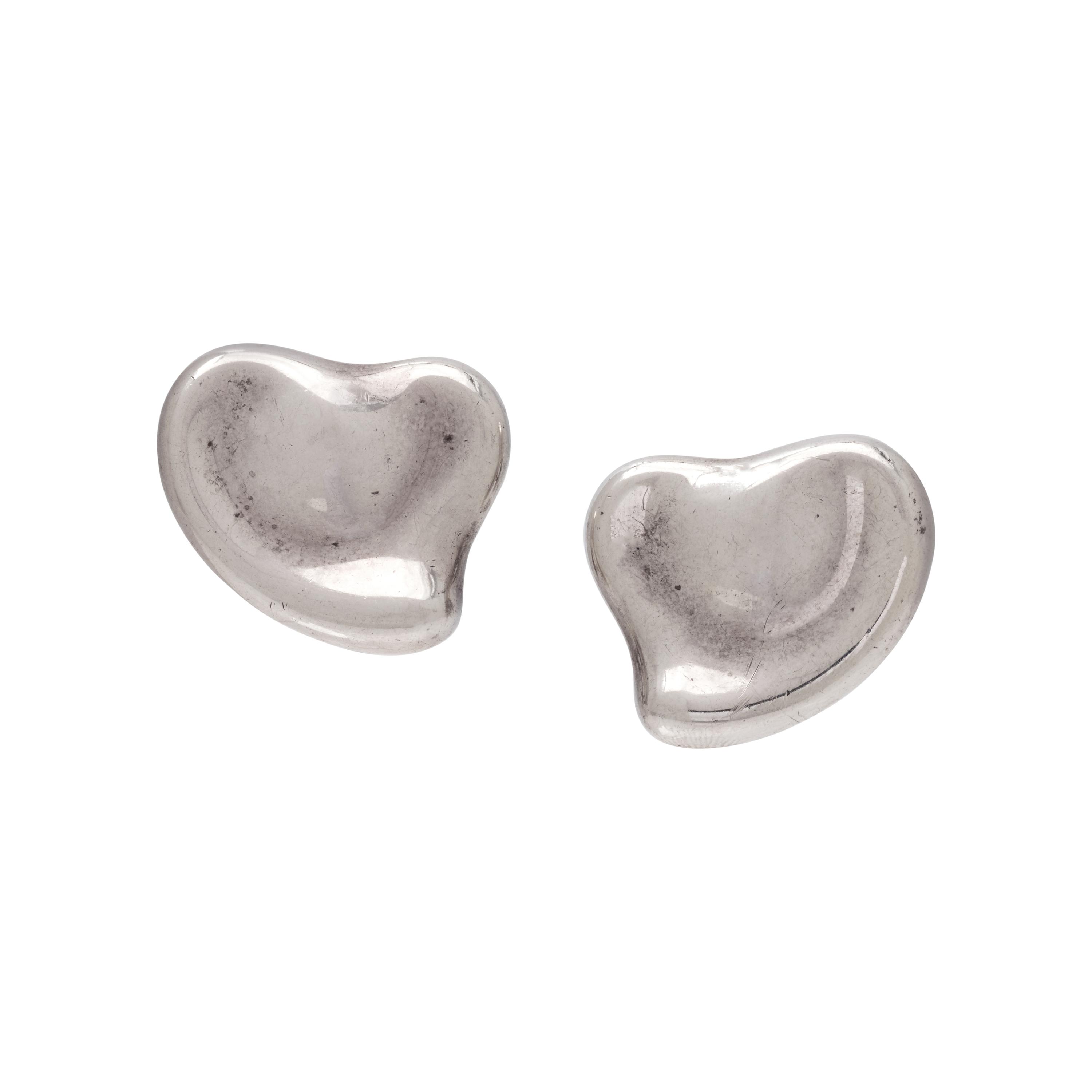 TIFFANY & CO., ELSA PERETTI, STERLING SILVER 'FULL HEART' EARCLIPS