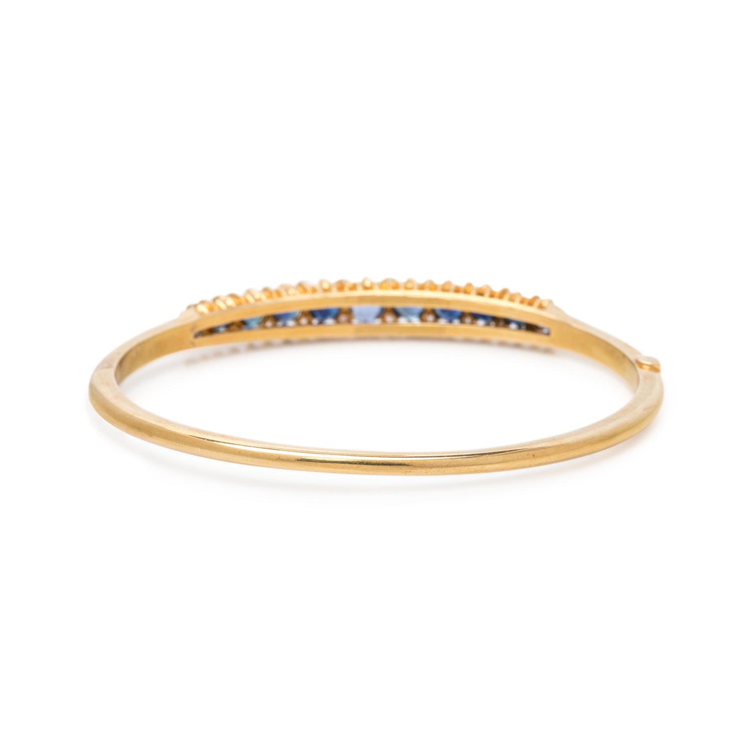 ANTIQUE, YELLOW GOLD, SAPPHIRE AND DIAMOND BANGLE BRACELET