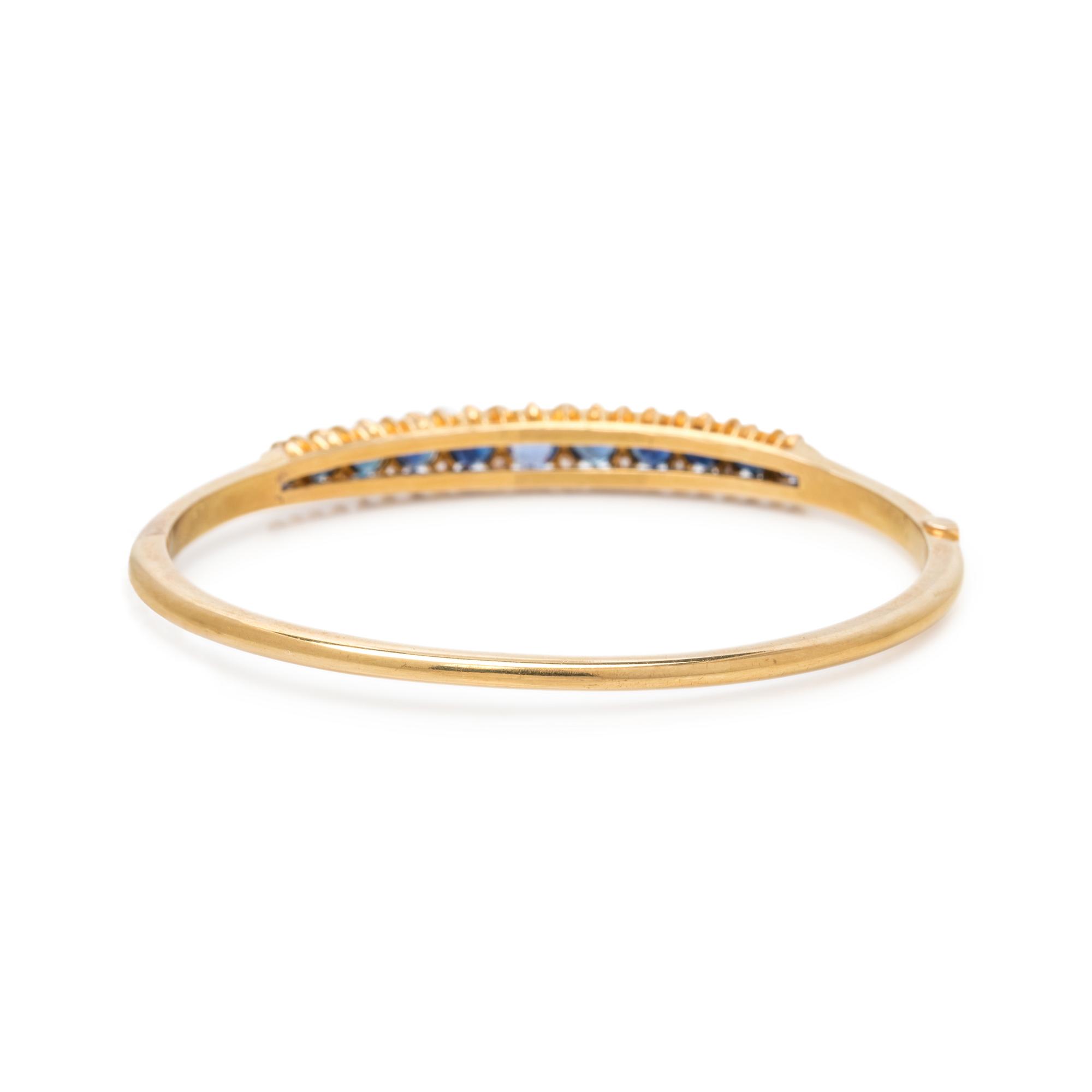 ANTIQUE, YELLOW GOLD, SAPPHIRE AND DIAMOND BANGLE BRACELET