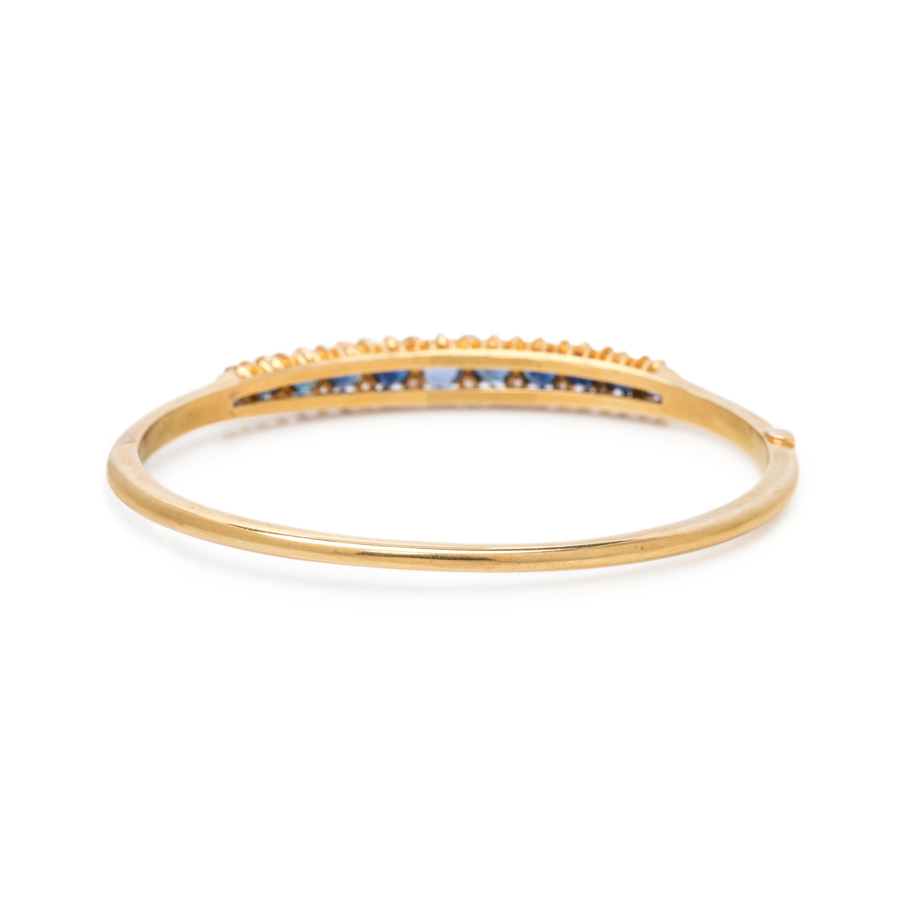 ANTIQUE, YELLOW GOLD, SAPPHIRE AND DIAMOND BANGLE BRACELET
