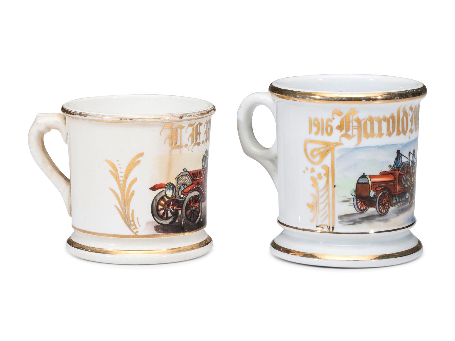 Two Firemen's Porcelain Occupational Shaving Mugs