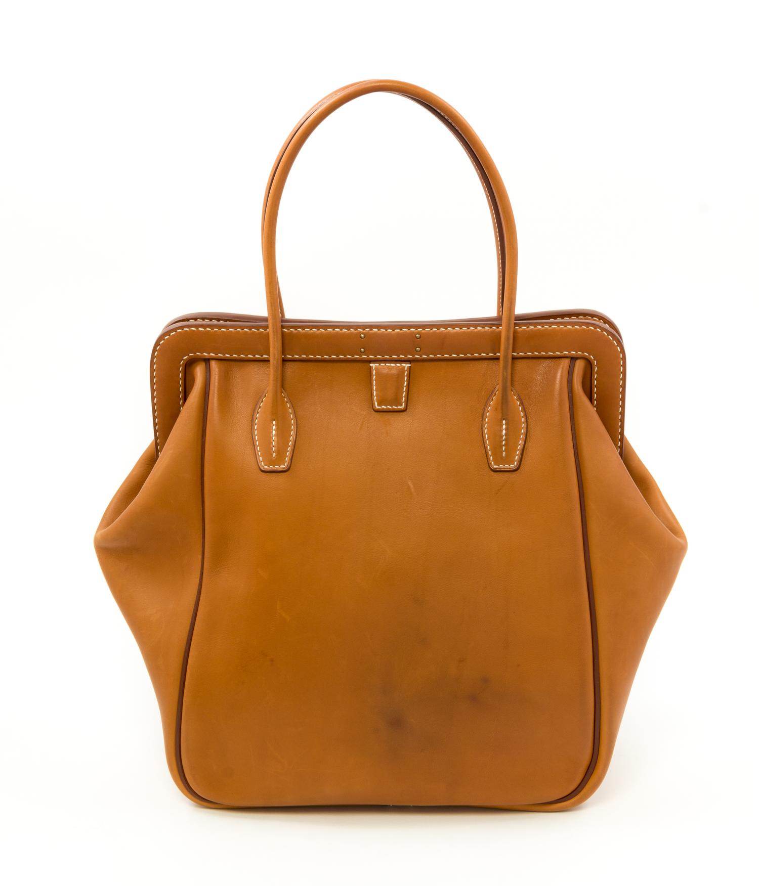 Hermès Natural Equestrian Leather Tote, 2013 14" H x 12"- 17" W x 5.5" D; Handle drop: 7"
