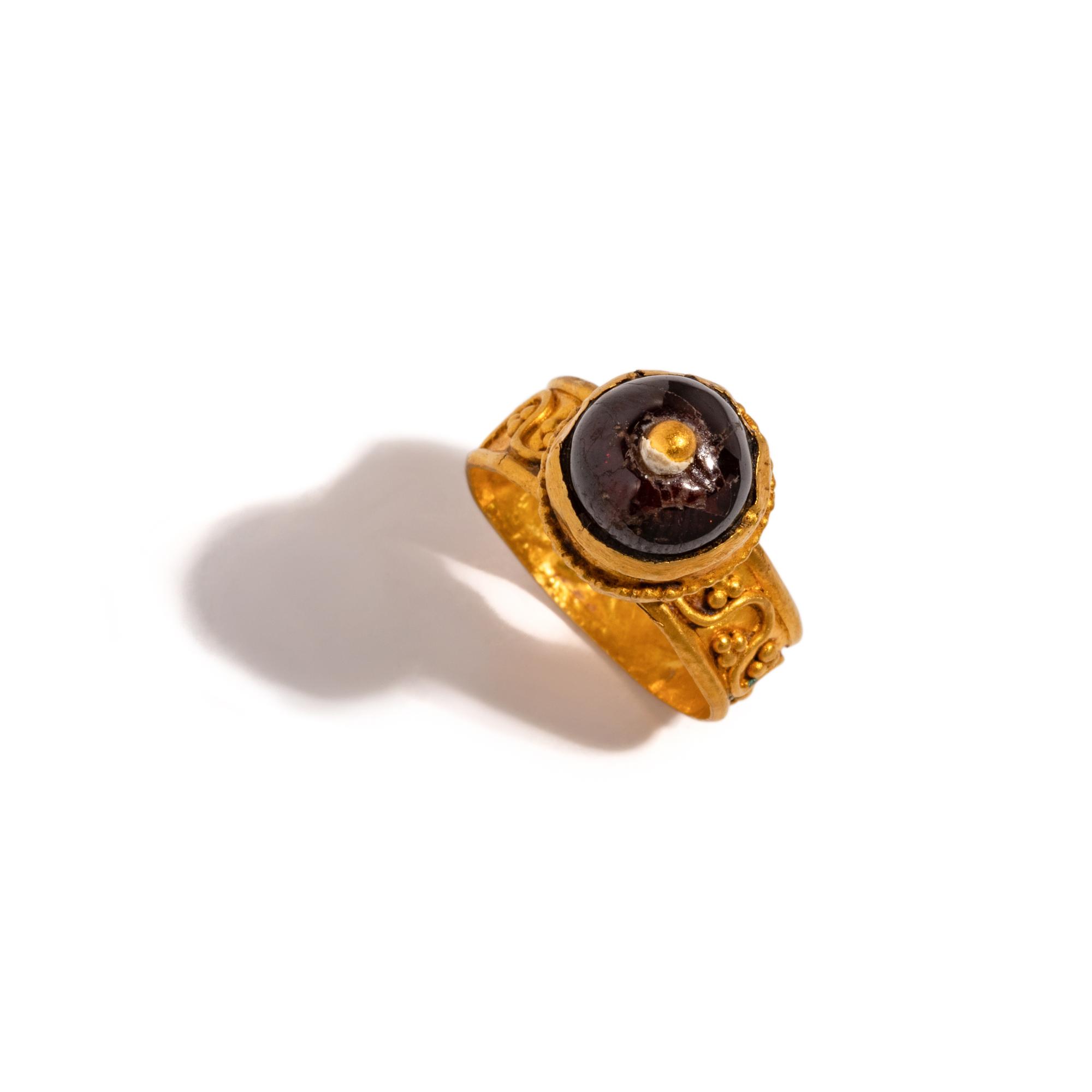 A Byzantine Garnet and Gold Domed Finger Ring