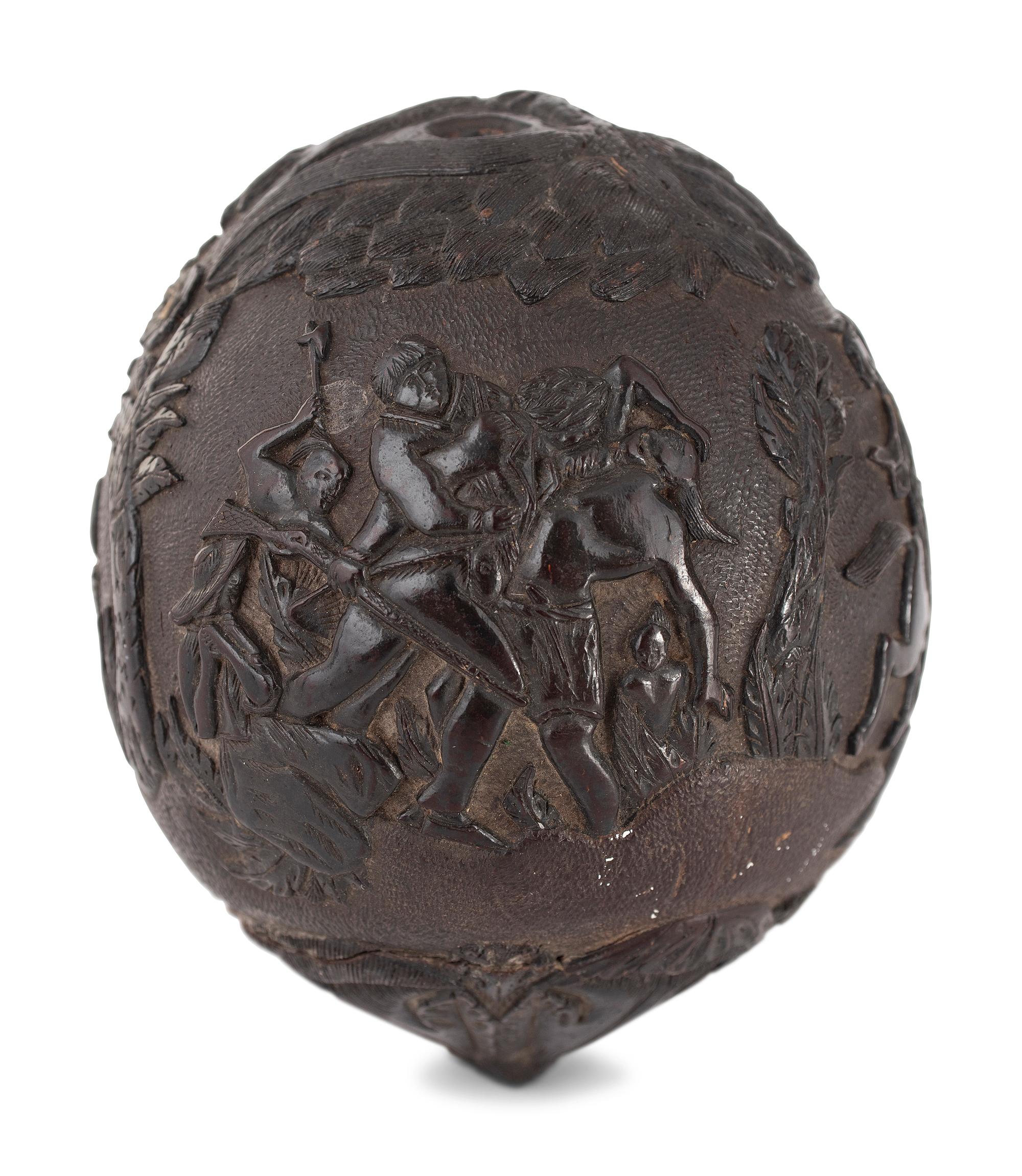 A Carved Coconut Depicting a Grisly American Indian Scene