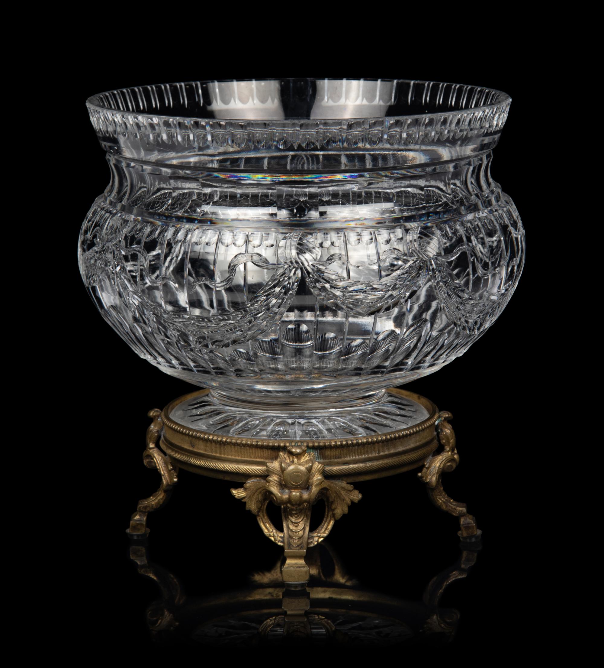 A Continental Gilt Bronze Mounted Cut Glass Centerpiece