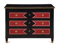 A Black Painted Red Leather-Inset Chest of Drawers