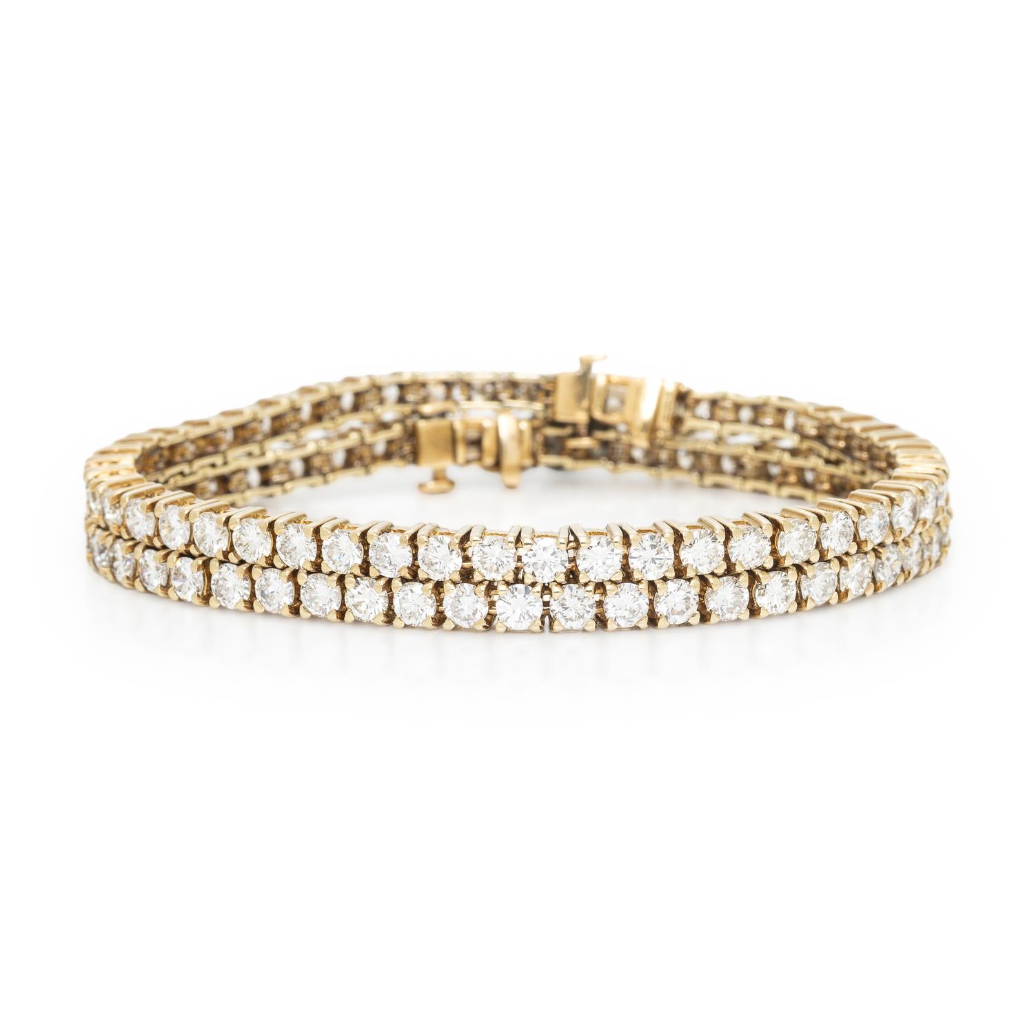 Pair of Yellow Gold and Diamond Line Bracelets