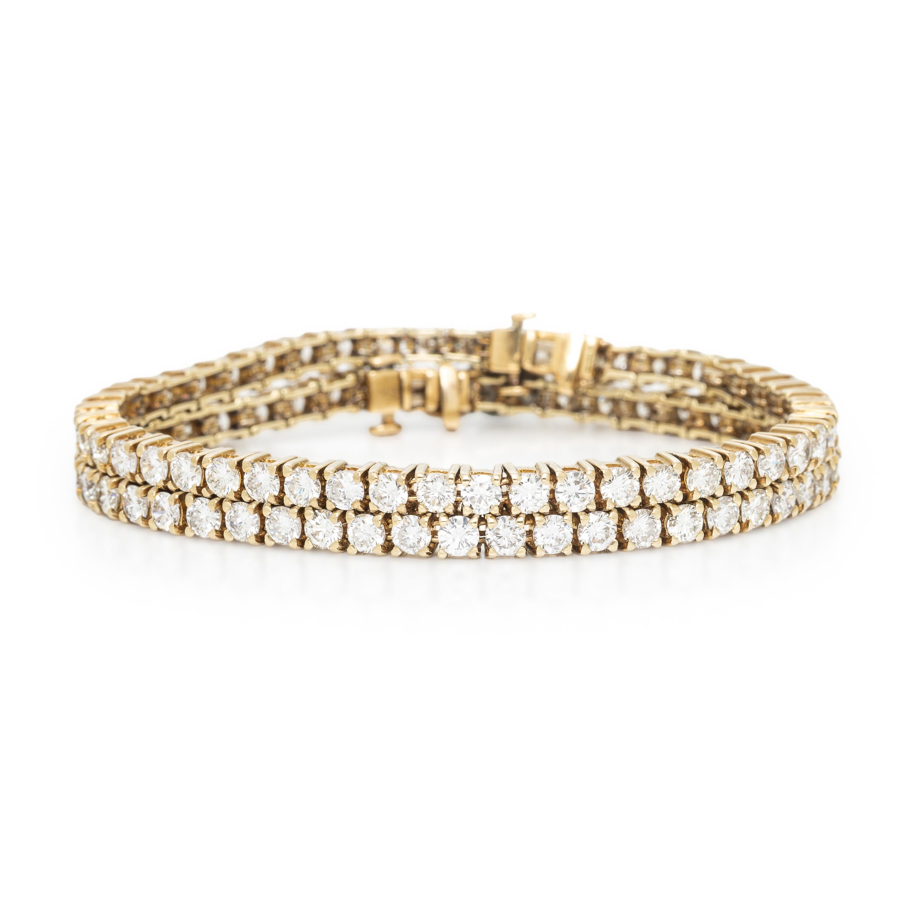 Pair of Yellow Gold and Diamond Line Bracelets