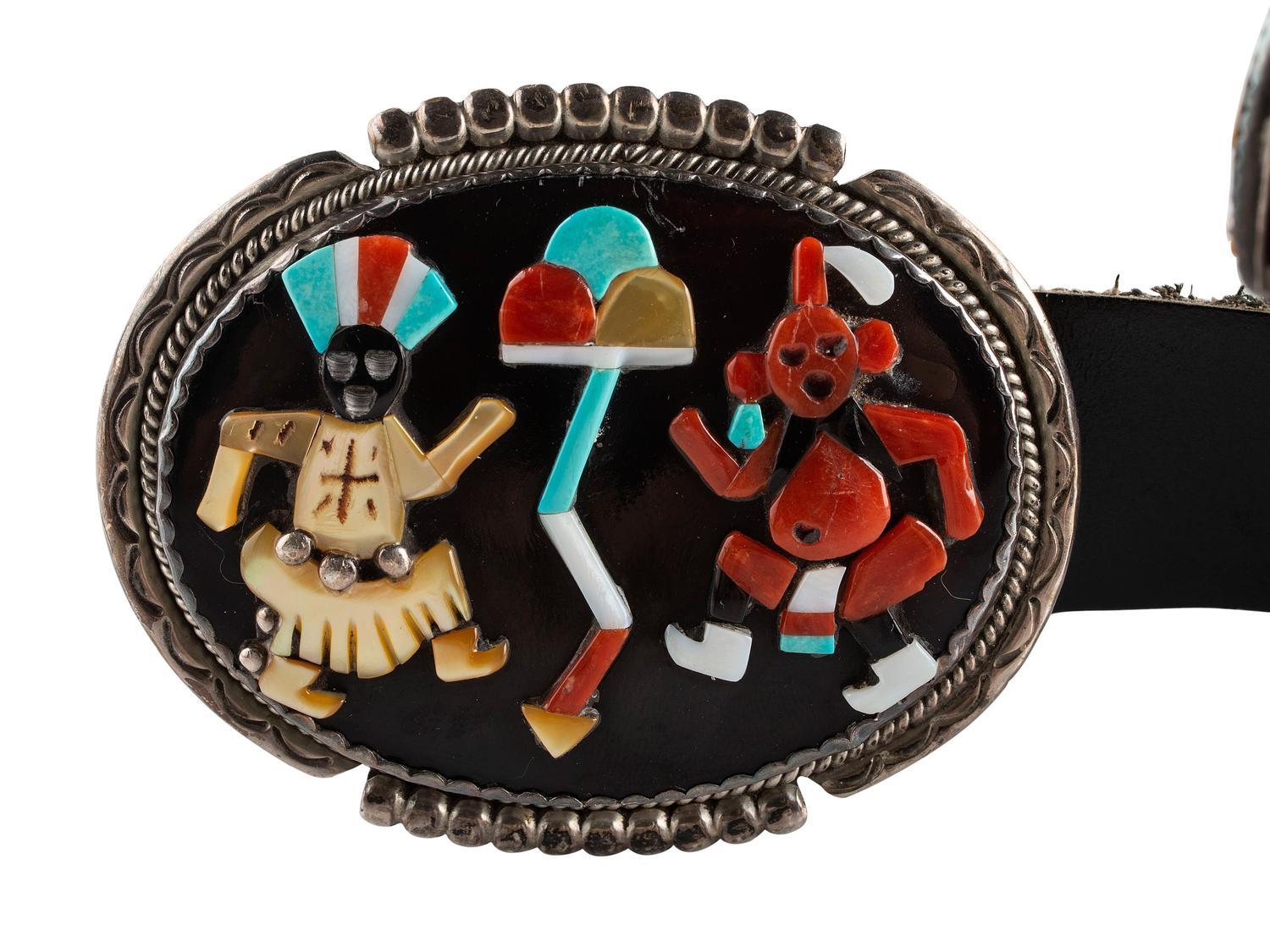 Figural Mosaic Inlay Concha Belt