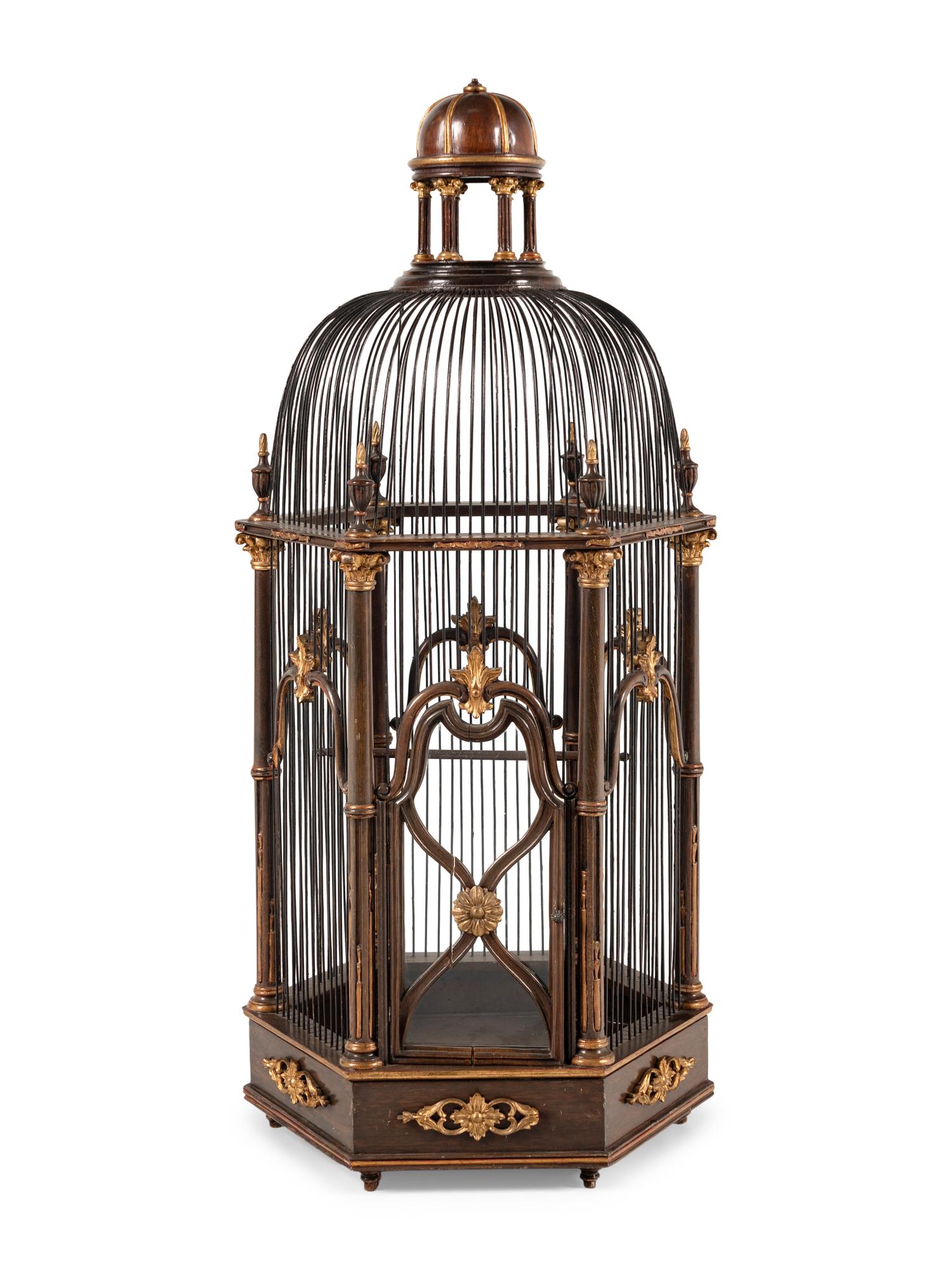 A Continental Mahogany and Parcel Gilt Birdcage