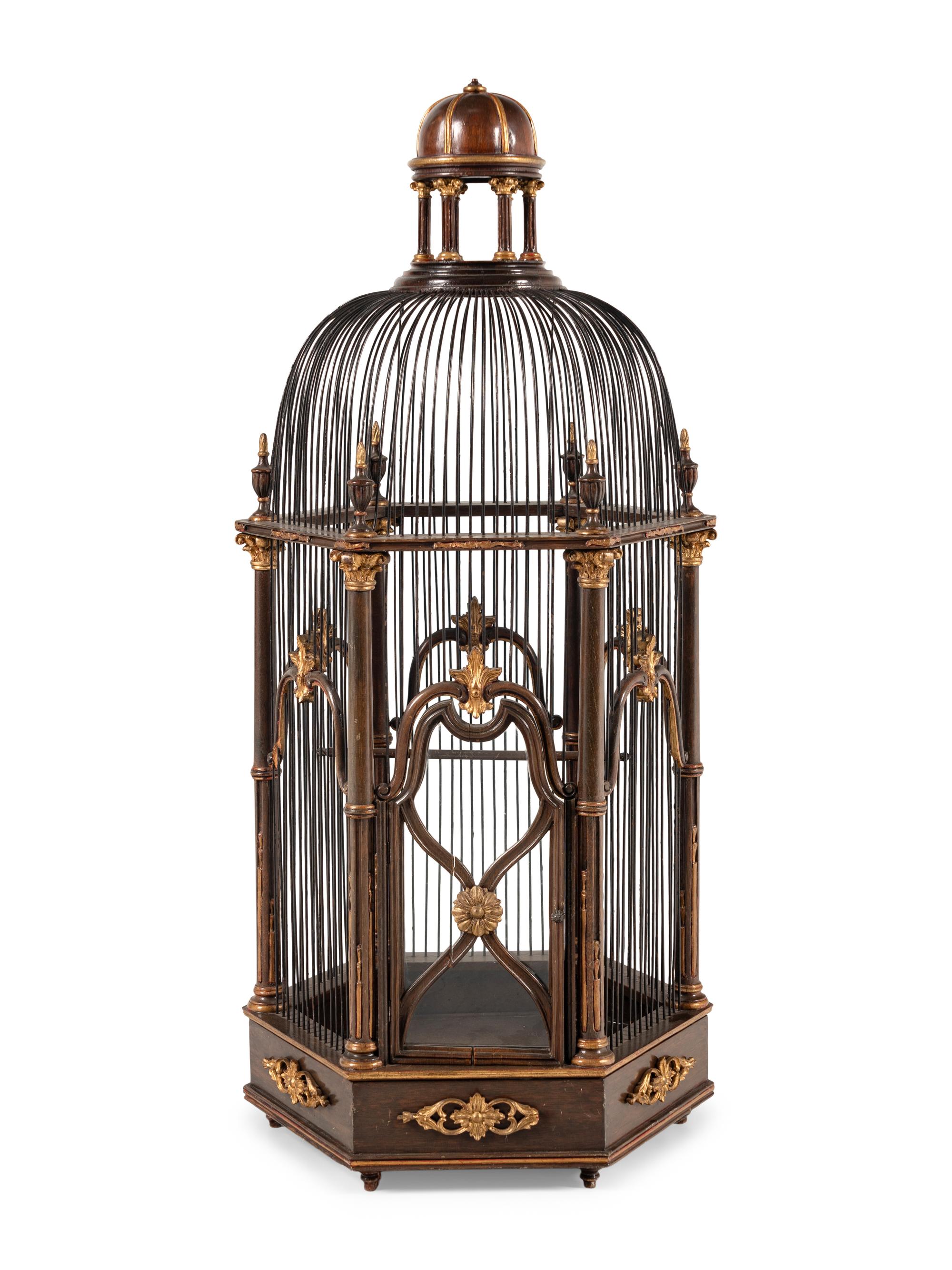 A Continental Mahogany and Parcel Gilt Birdcage