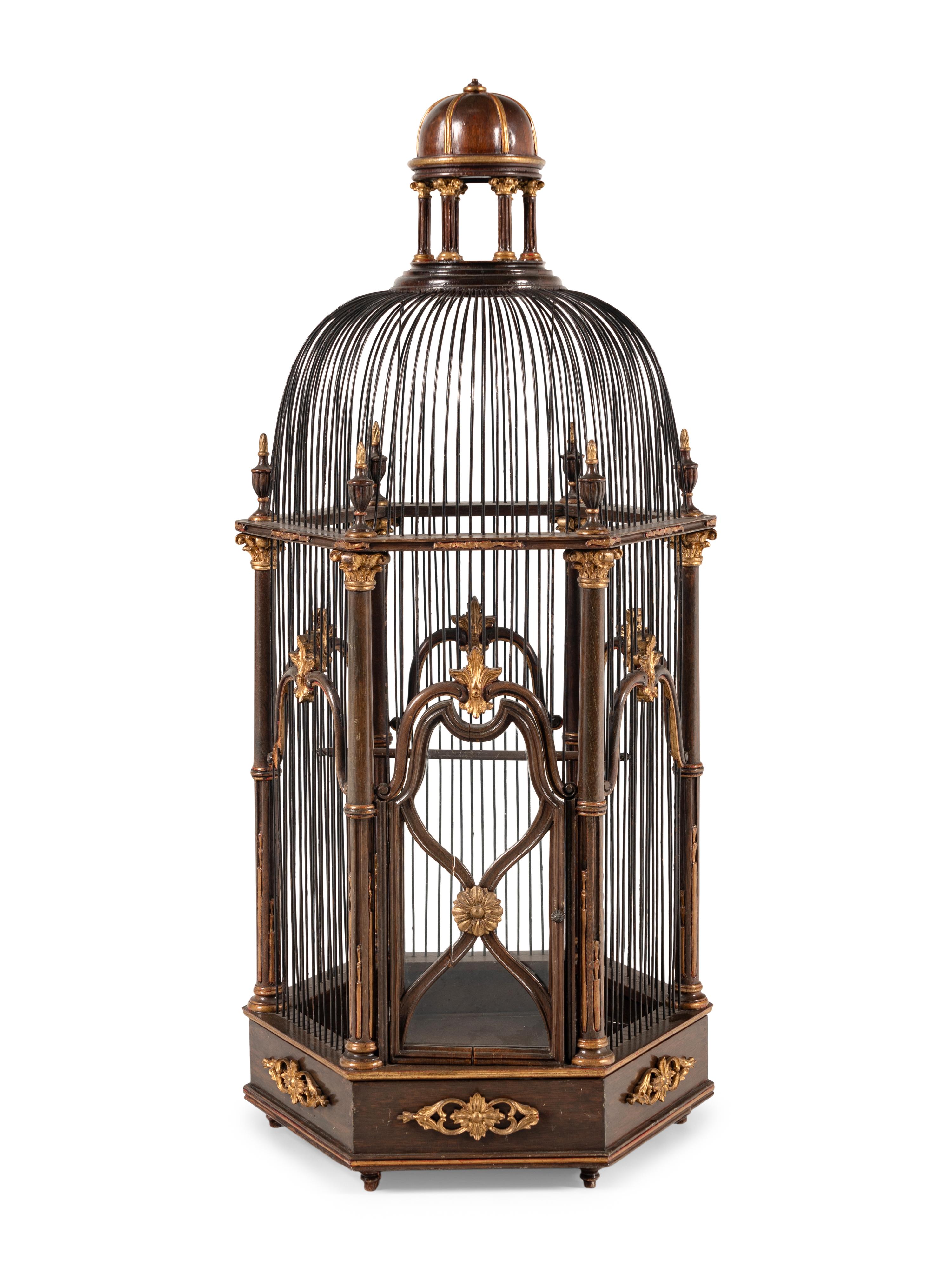 A Continental Mahogany and Parcel Gilt Birdcage