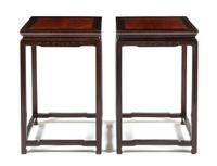 A Pair of Chinese Jichimu and Burlwood Square Corner-Leg Stands, Ji Height 31 x width 19 1/2 x depth 19 1/2 inches. — LATE 18TH CENTURY