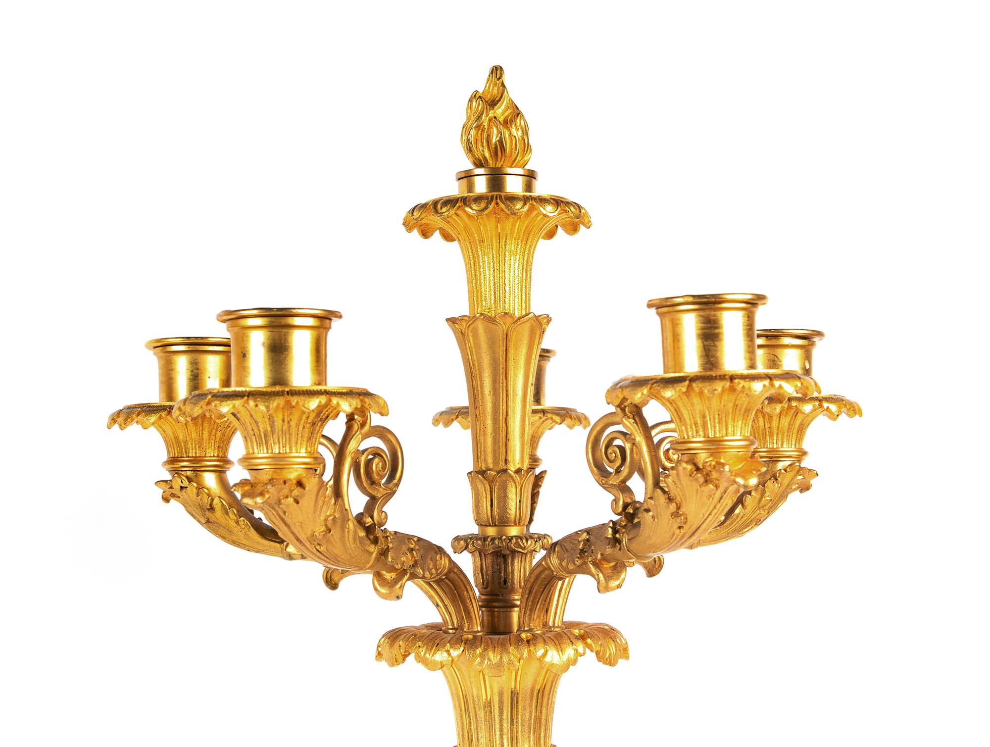 A Pair of Louis Philippe Gilt Bronze and Marble Candelabra