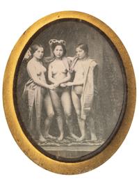 [EARLY PHOTOGRAPHY]. Daguerreotype of a trio of nude women.