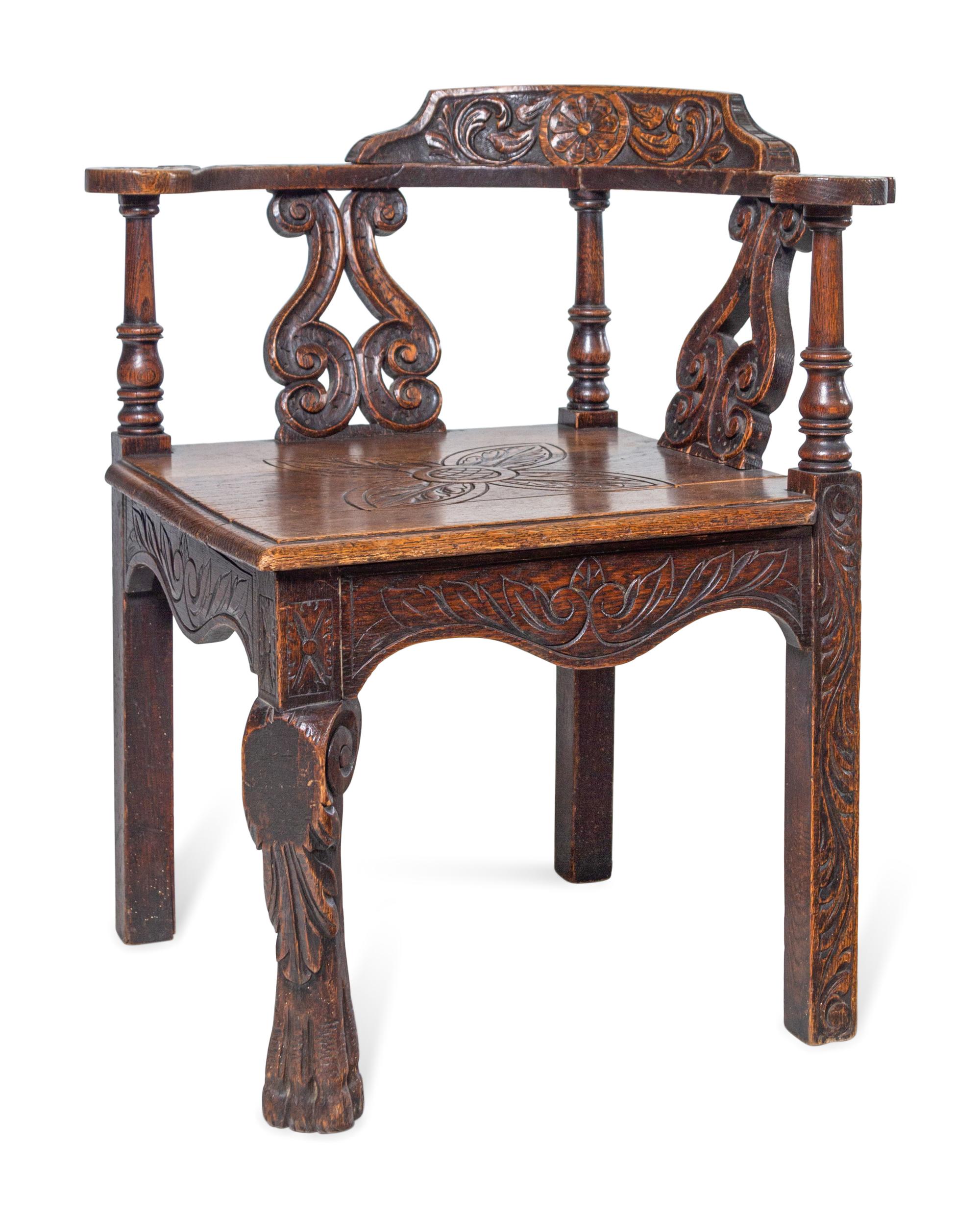 A William and Mary Style Oak Corner Chair
