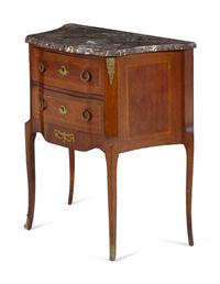 A Louis XV/XVI Transitional Style Gilt Metal Mounted Marble-Top Commode