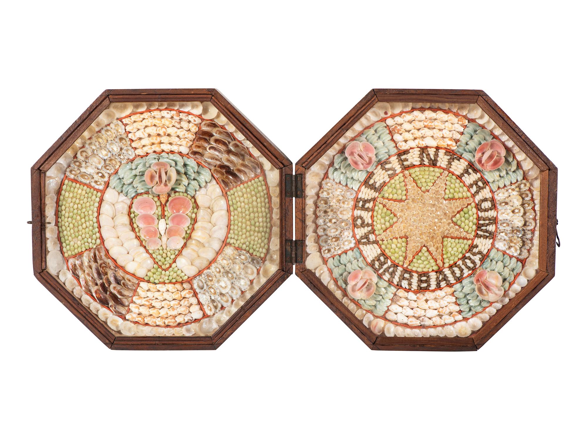 A Shellwork Heart and Sunburst Double Sailor's Valentine