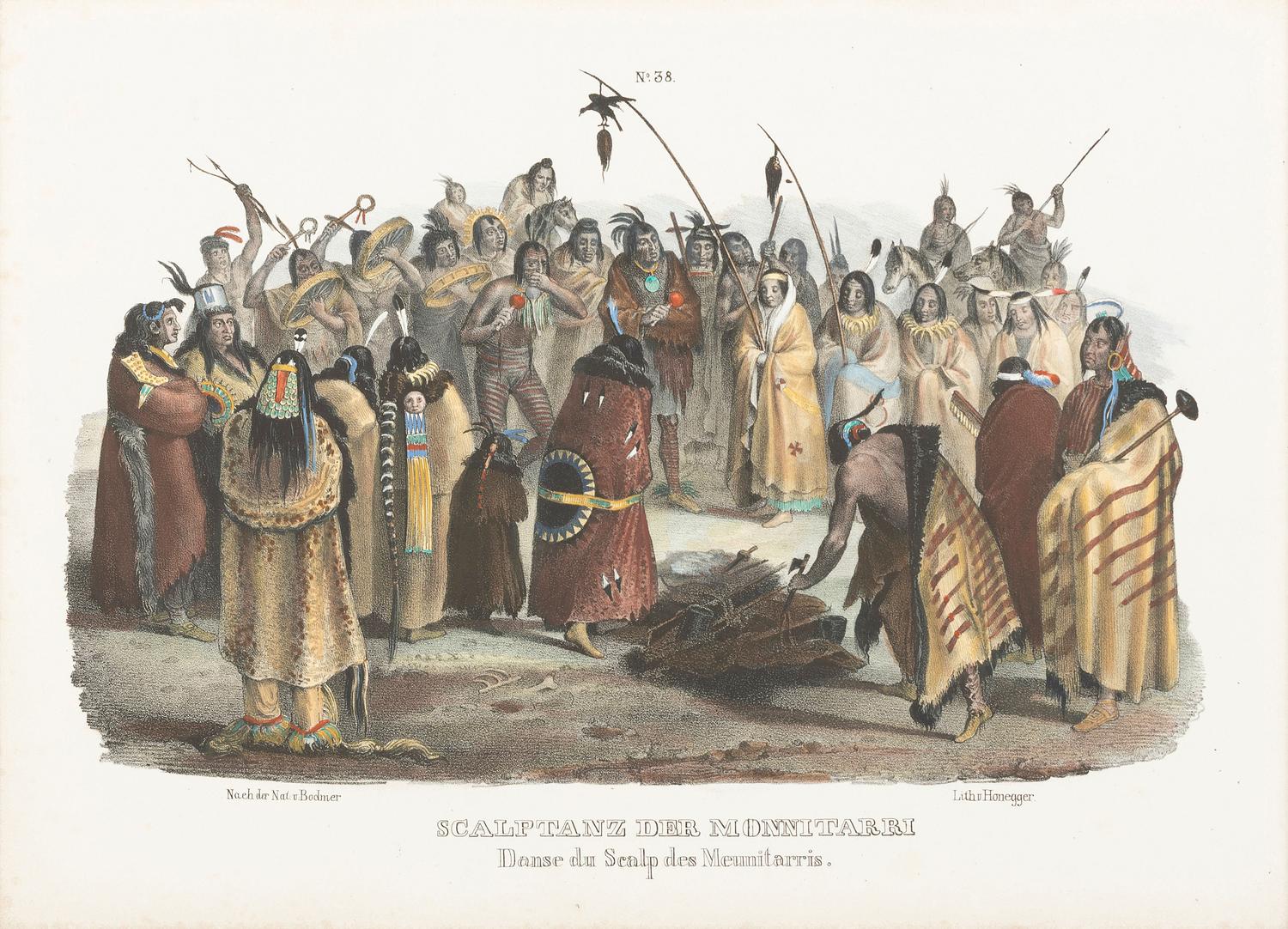 [BODMER, Karl (1809-1893)]. Scalptanz Der Monnitarri. Danse du Scalp des Meunitarris .