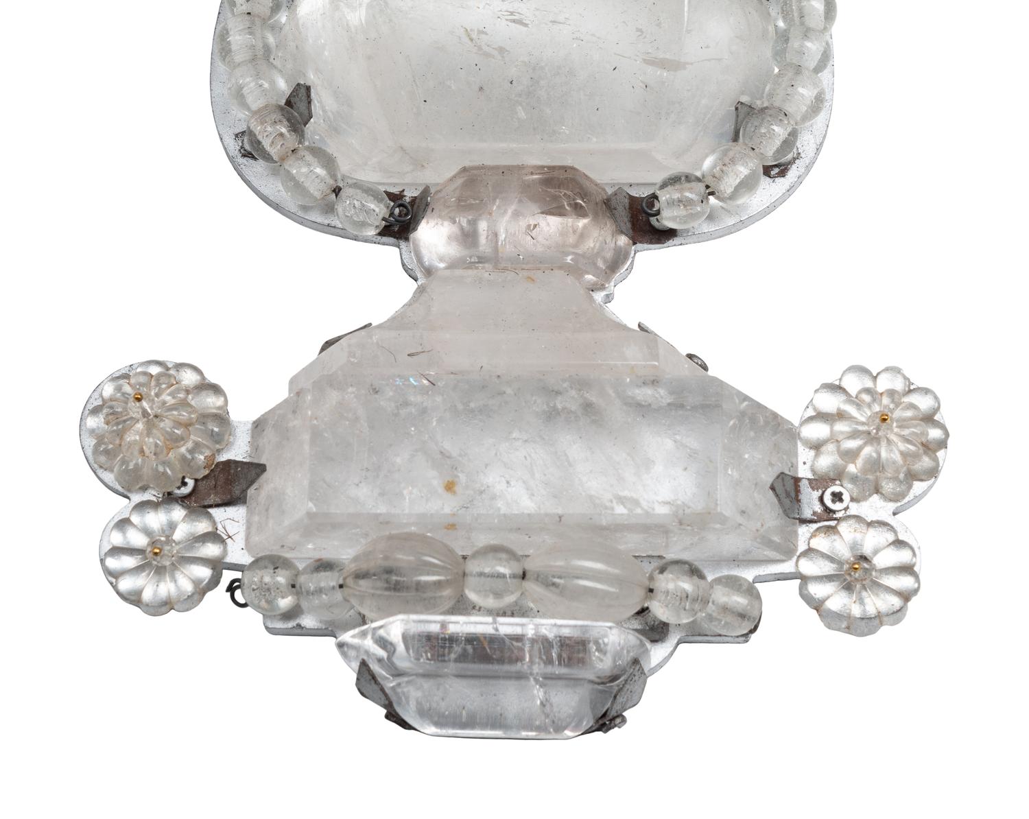 A Set of Four Maison Baguès-Style Rock Crystal and Silvered Metal Five-Arm Sconces