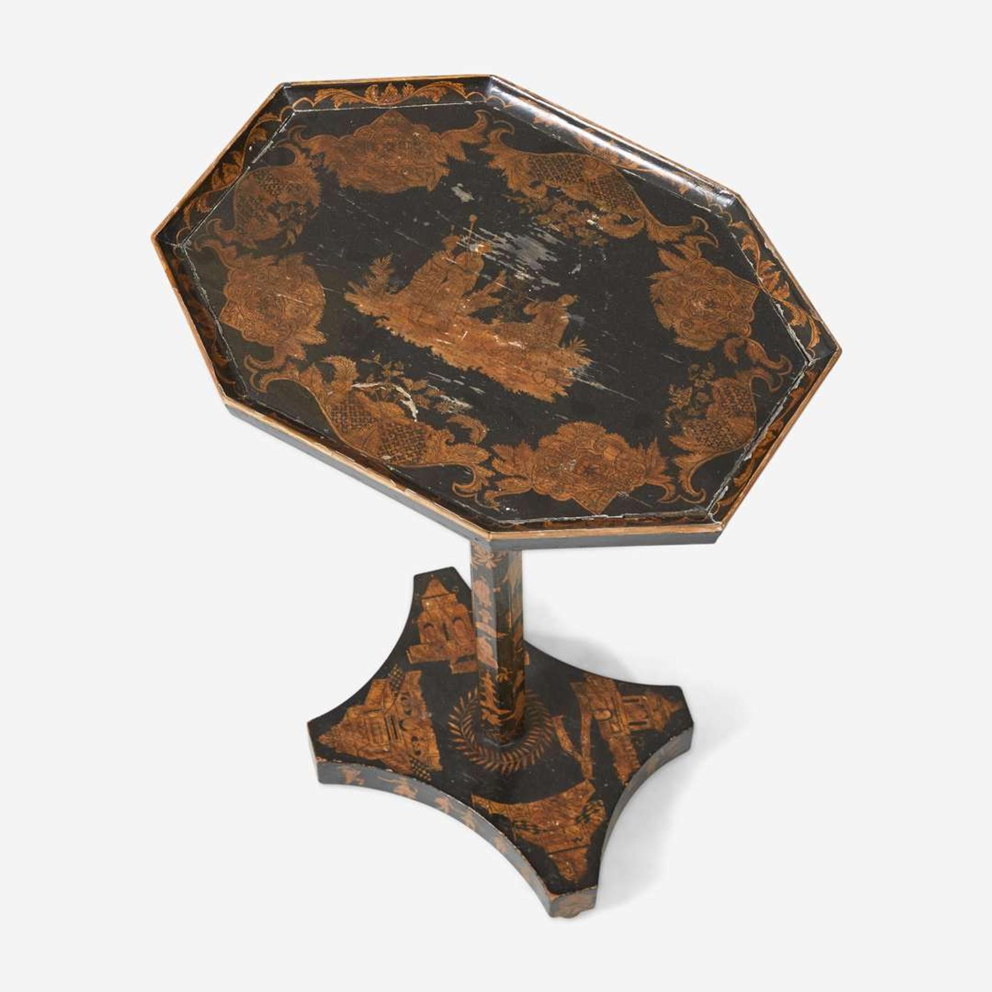 A group of five George III / Regency inlaid mahogany or decorated stands late 18th and 19th century