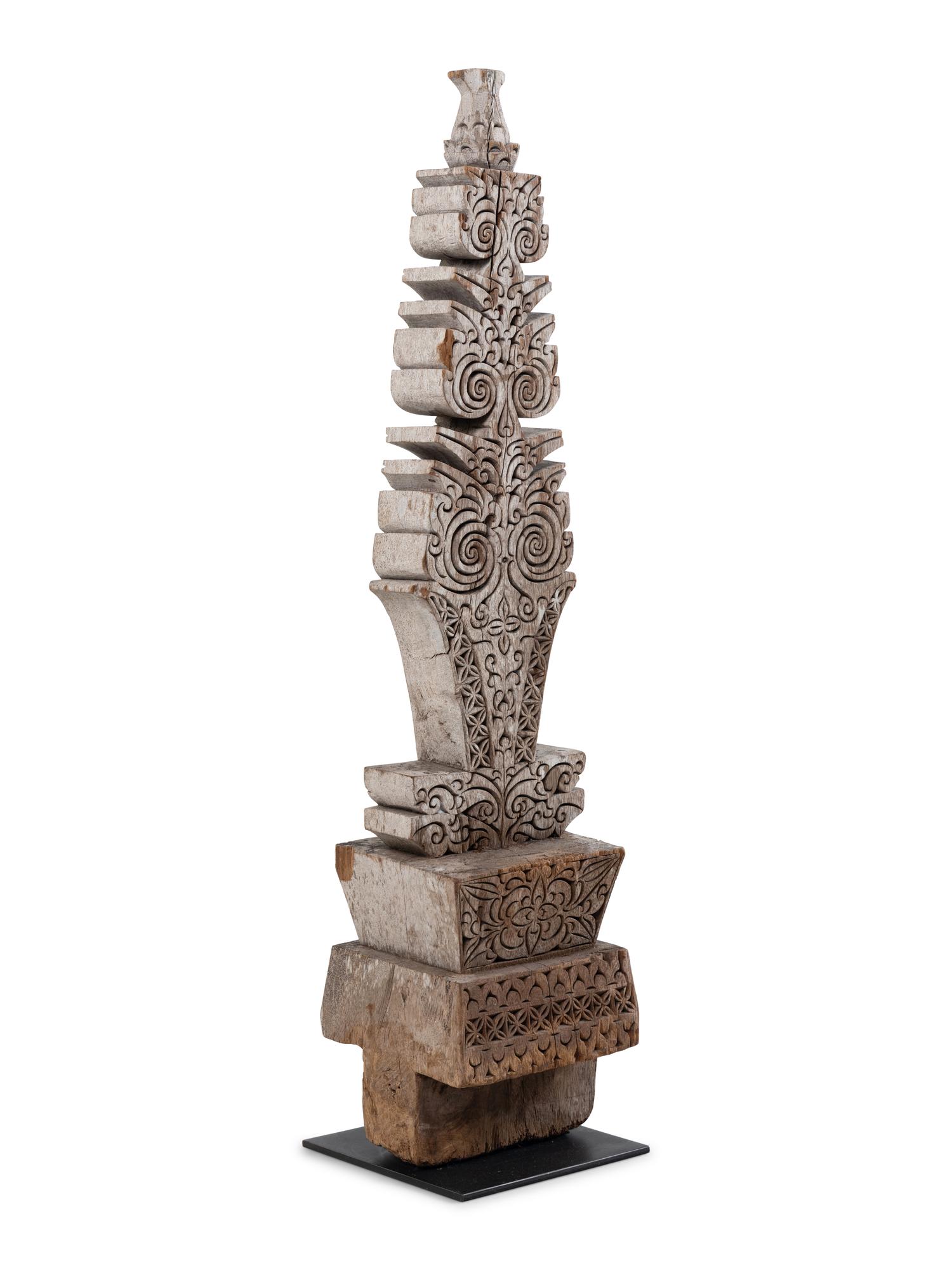 A Southeast Asian Carved Wood Roof Finial