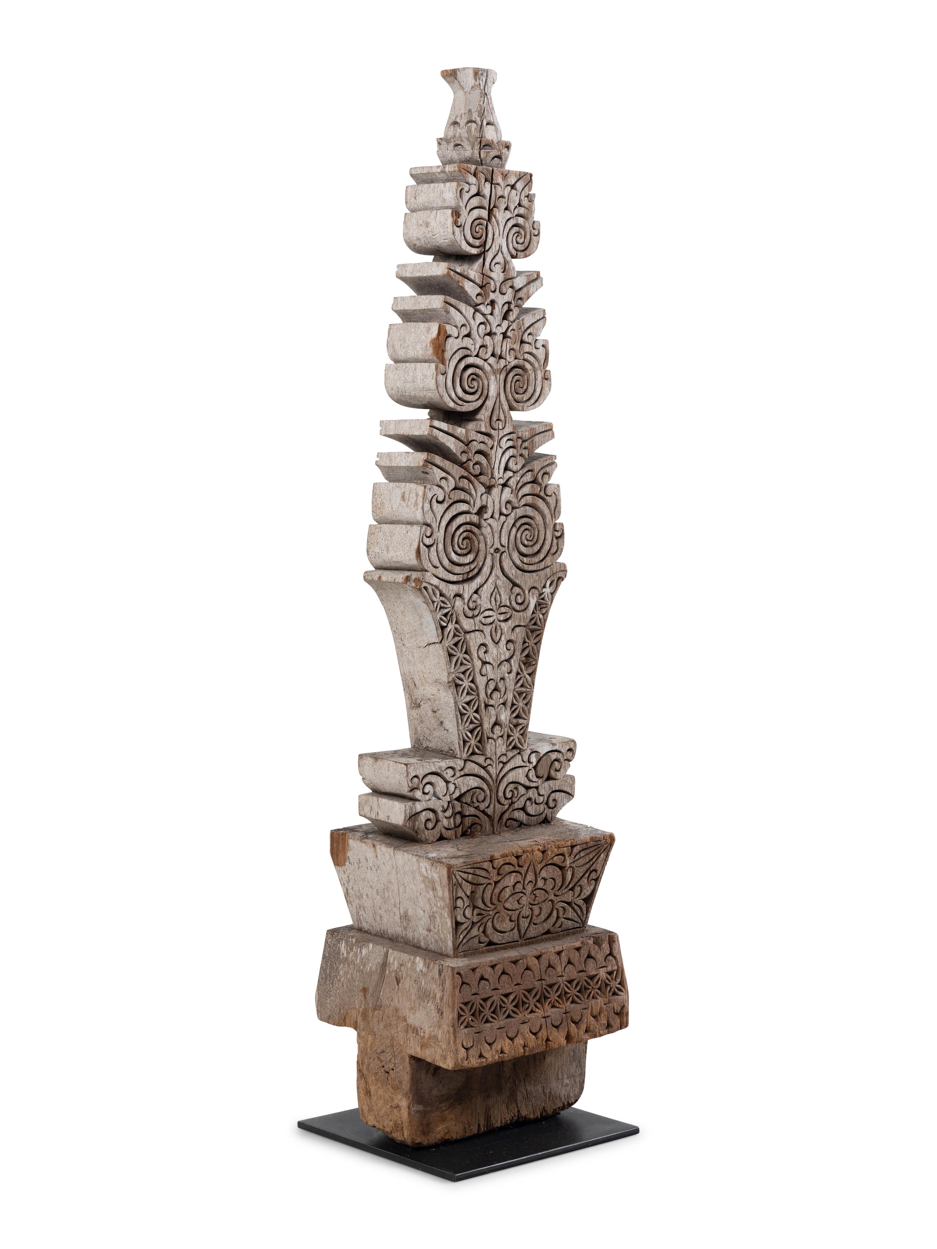 A Southeast Asian Carved Wood Roof Finial