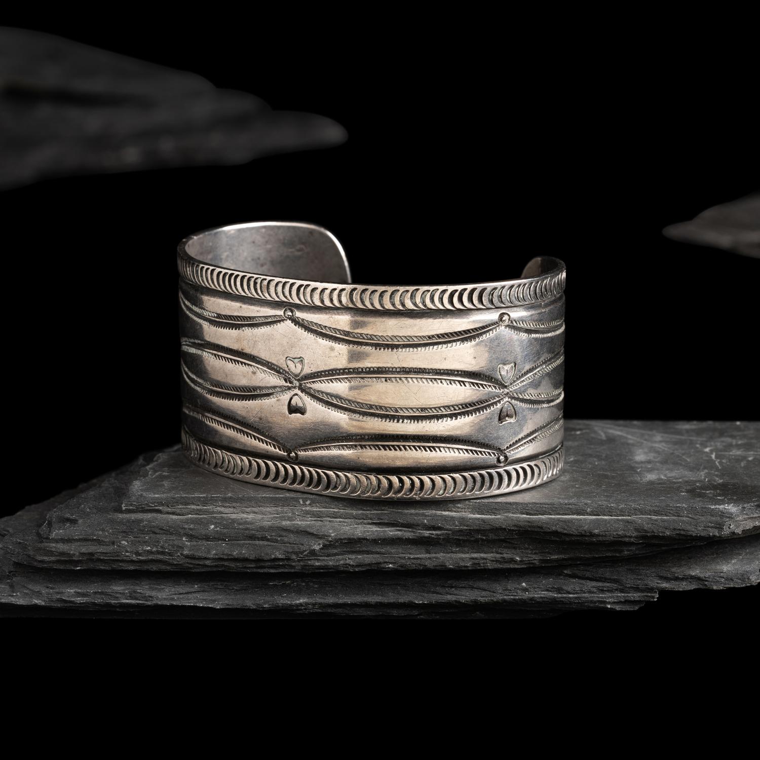 Navajo Ingot Cuff Bracelet, with Heart Stamps