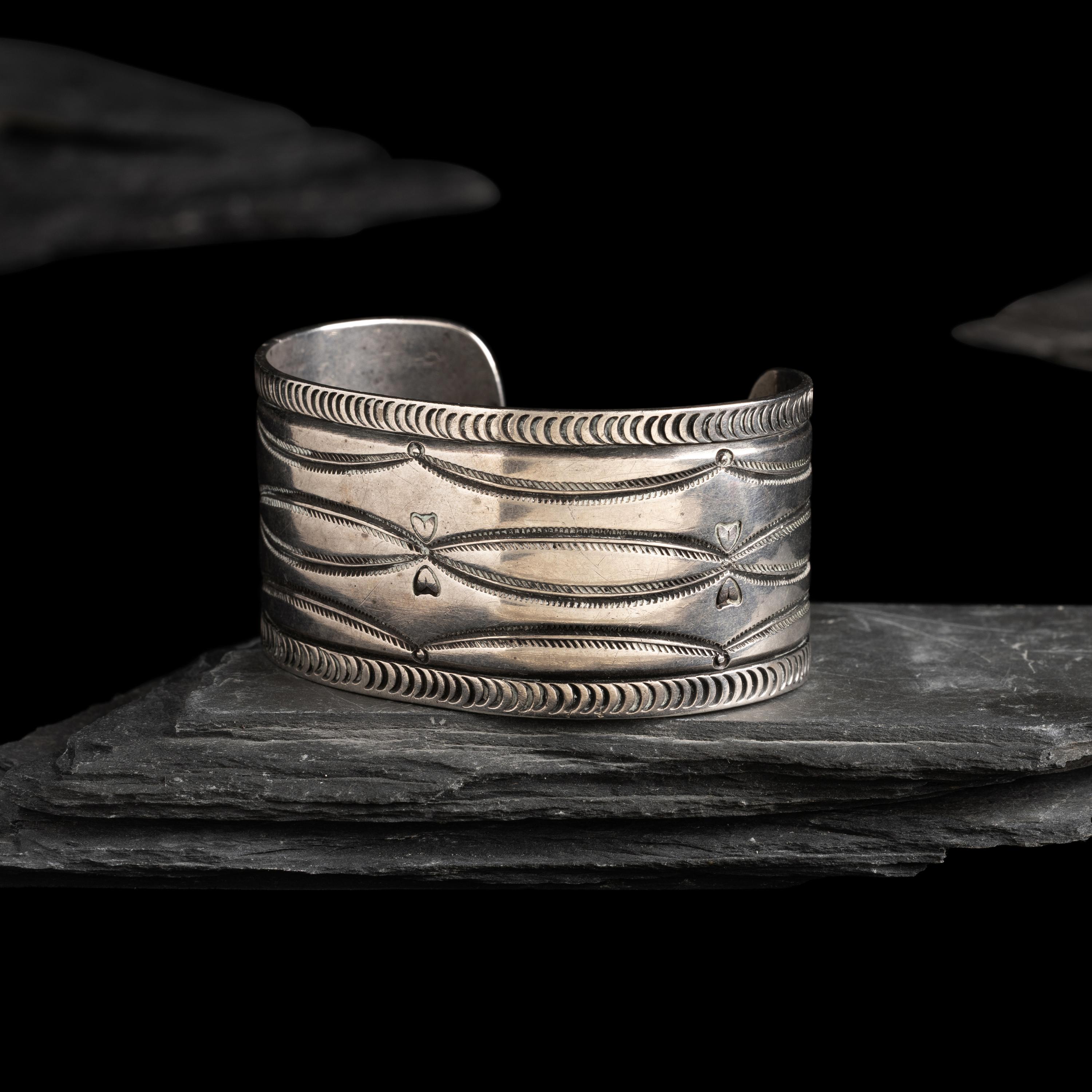 Navajo Ingot Cuff Bracelet, with Heart Stamps