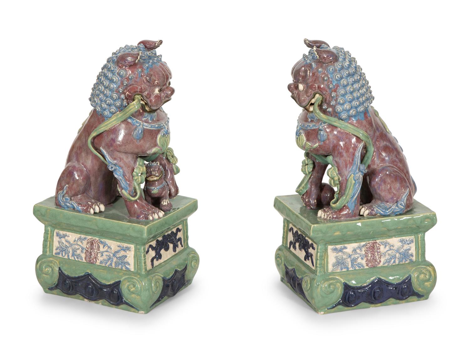 A Pair of Glazed Earthenware Temple Guardians