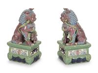 A Pair of Glazed Earthenware Temple Guardians