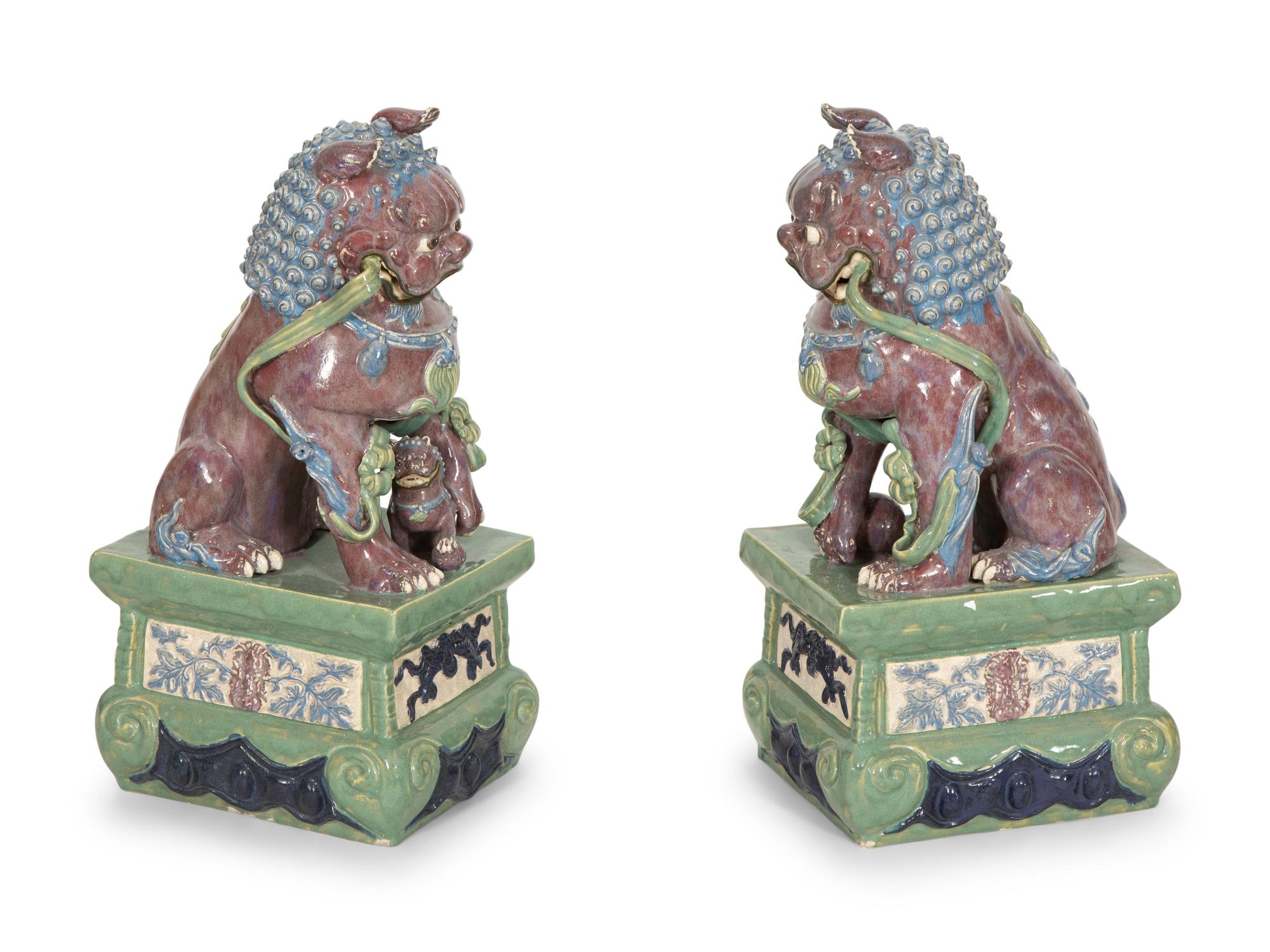 A Pair of Glazed Earthenware Temple Guardians